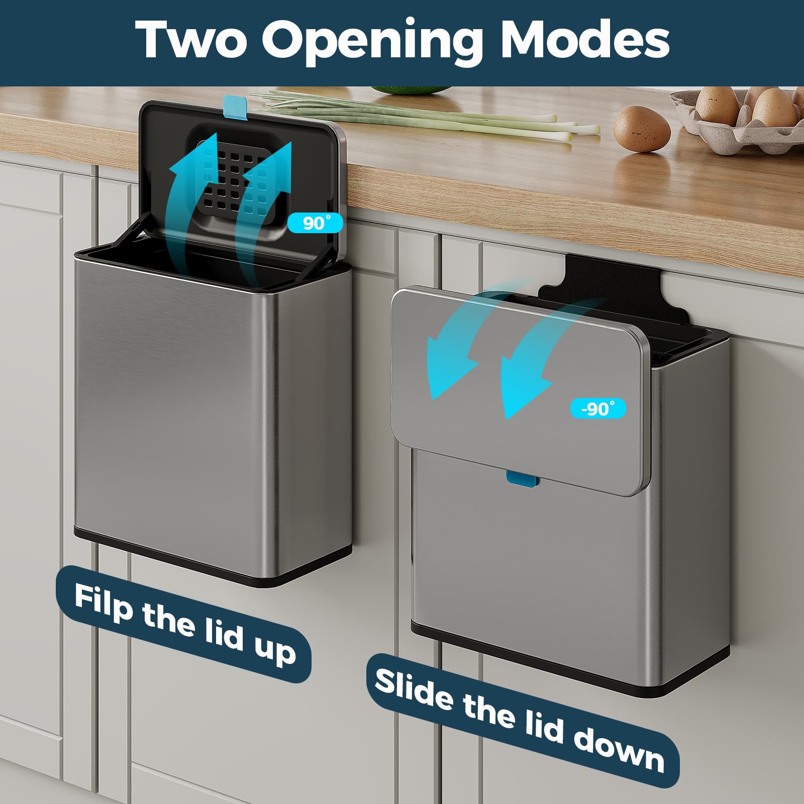 Stainless Steel Hanging Trash Can with Lid and Inner Bucket