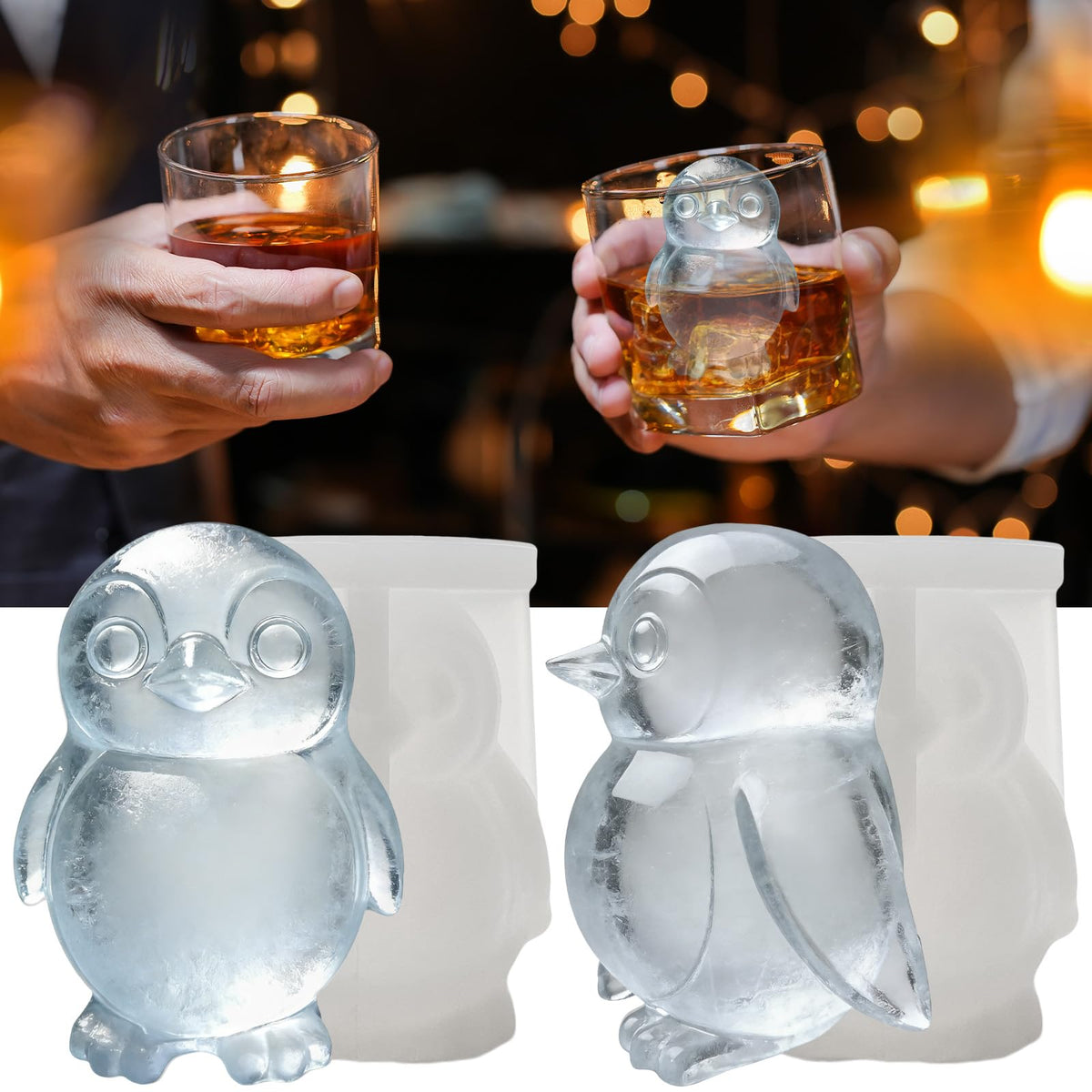 3D Penguin Ice Cube Silicone Molds Tray for Whiskey (2 Count)