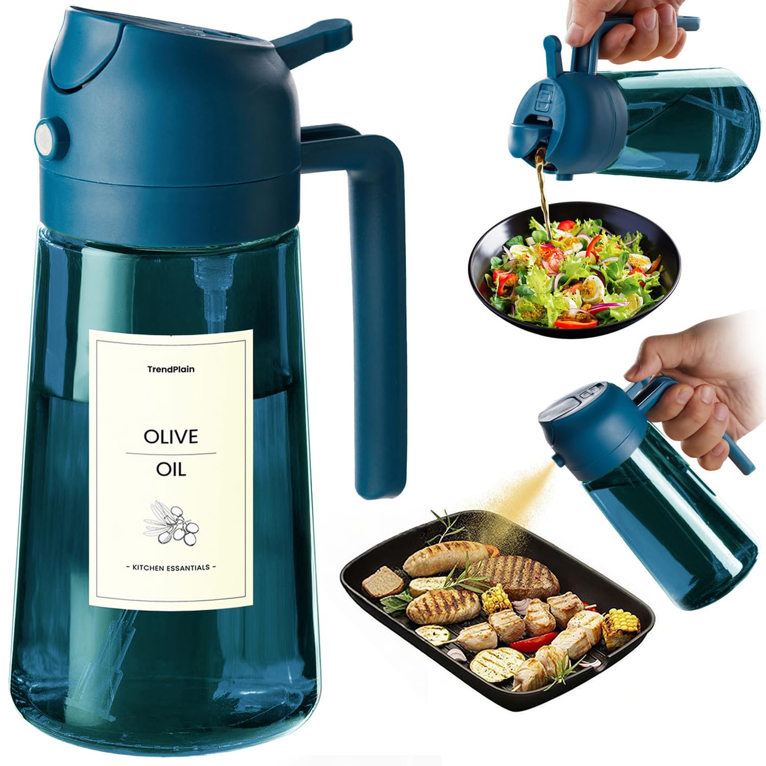 16oz 470ml Blue Glass Olive Oil Sprayer for Cooking