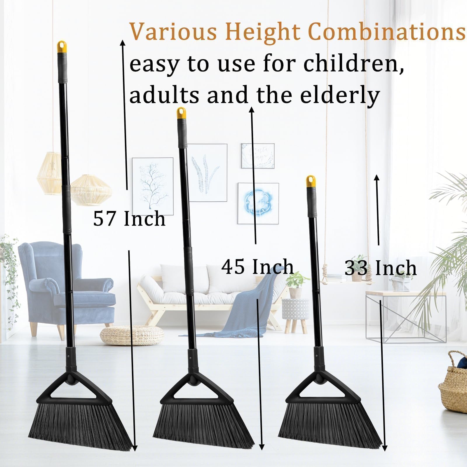 Heavy Duty Black Angle Broom with Long Handle (4 Count)
