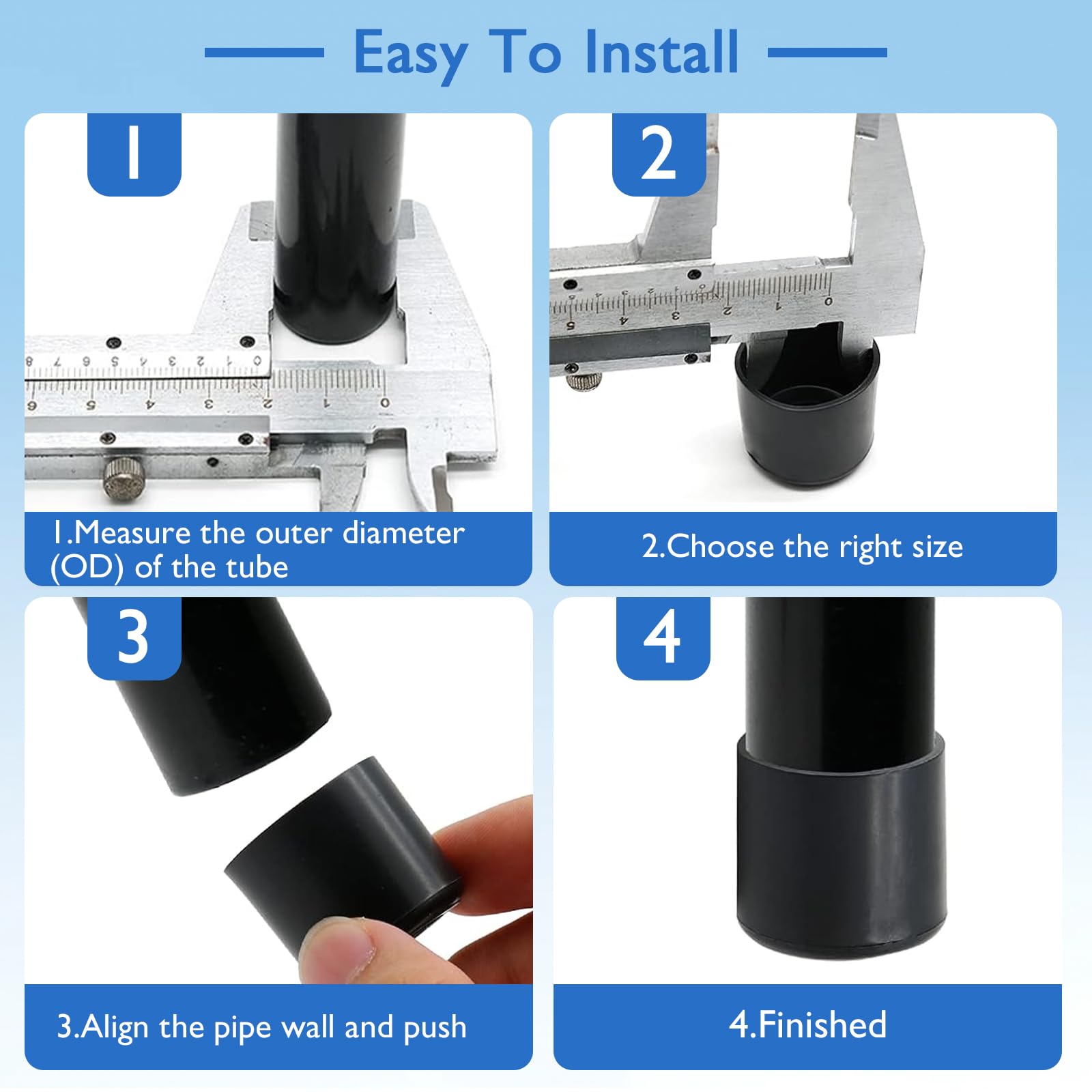 4 Pcs 3" Black Round Rubber Chair Leg Caps (4 Count)