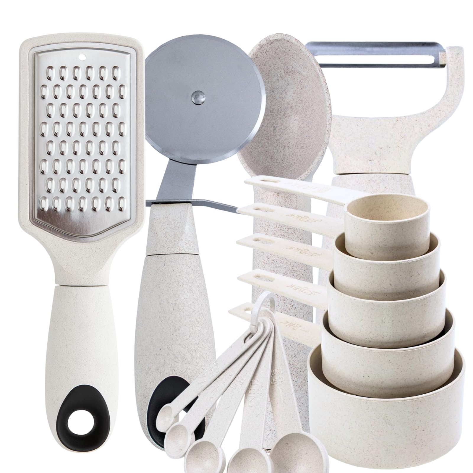 6pc Wheat Straw Kitchen Utensil Set Peeler Cutter Grater Spoons and Cups