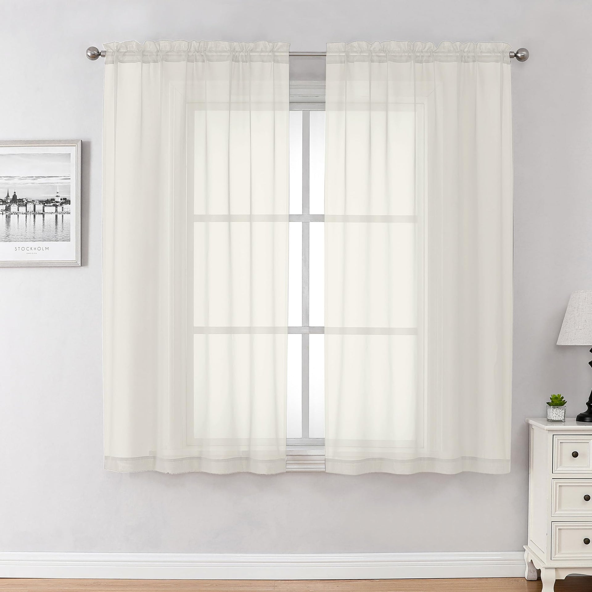 Ivory Sheer Curtains 63 Inch Long 2 Panels (2 Count)