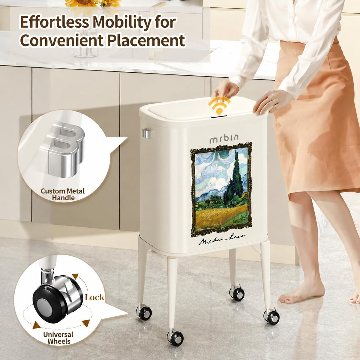 Metal Motion Sensor Kitchen Trash Can with Wheel Legs