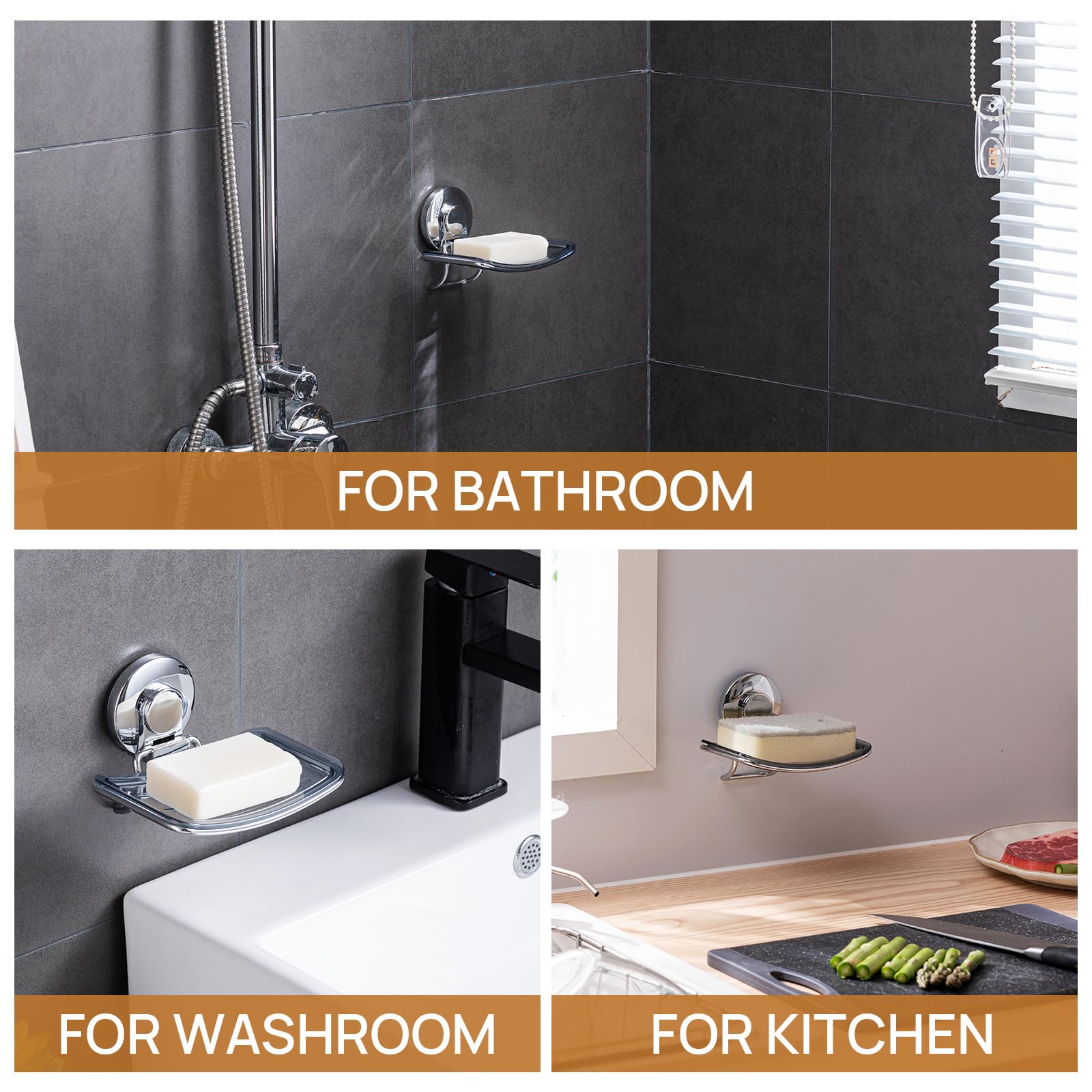 Chrome Suction Cup Soap Dish Holder for Shower Wall Drill