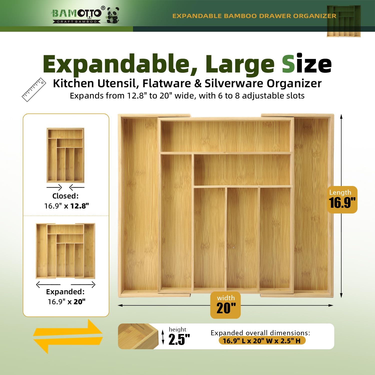 Expandable Bamboo Drawer Organizer for Kitchen