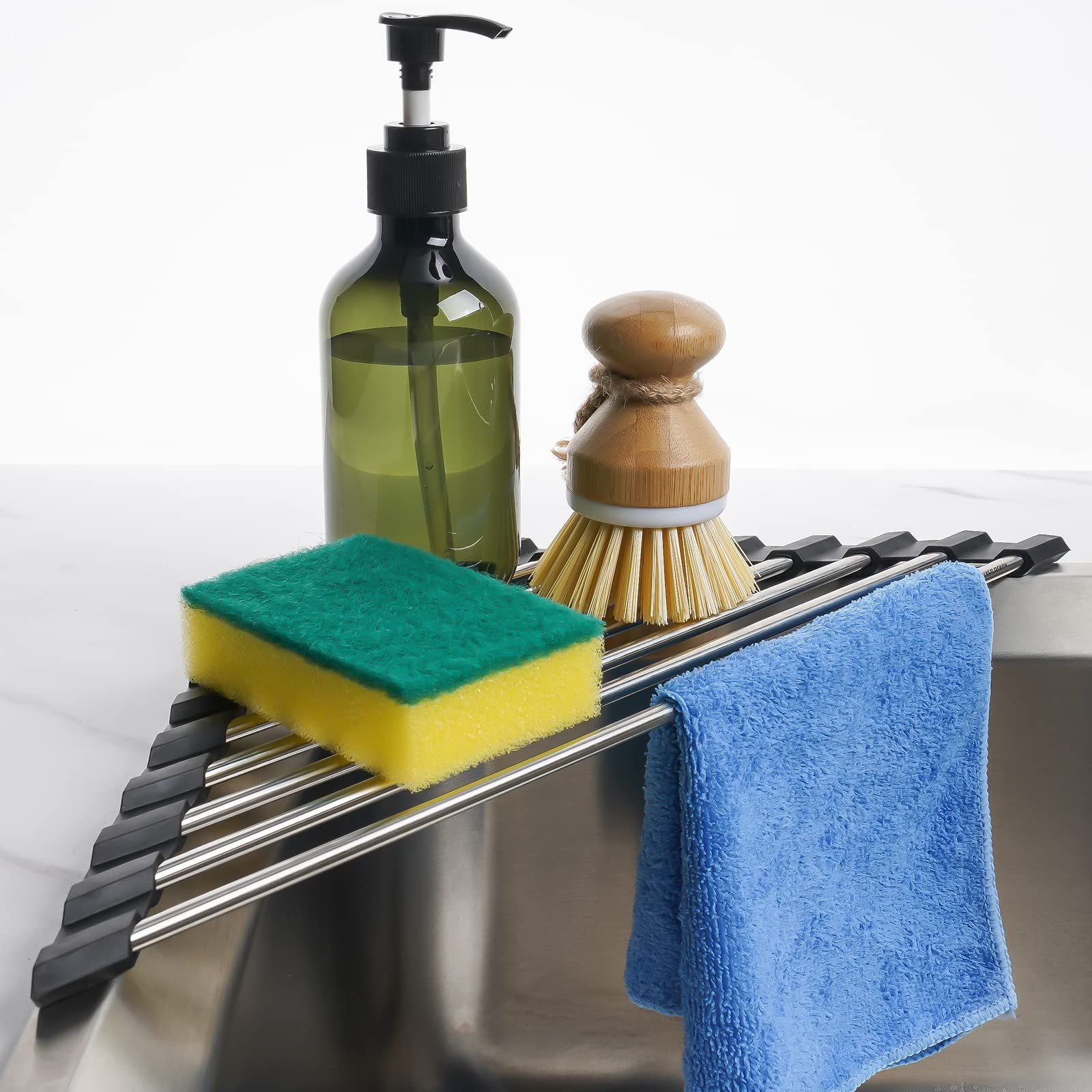 Triangle Roll Up Dish Drying Rack 304 Stainless Steel Black