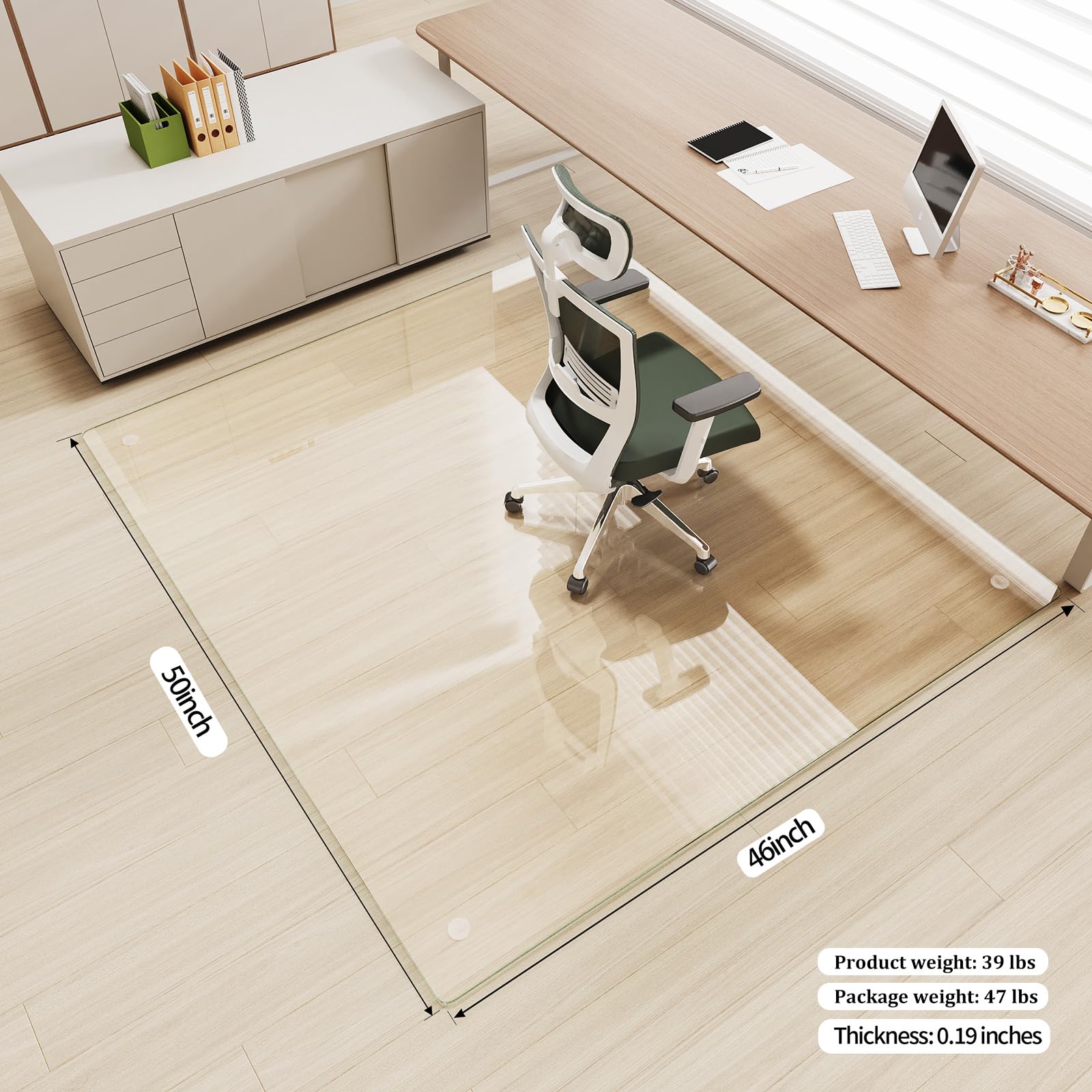 Tempered Glass] 46" x 50" Glass Office Chair Mat for Carpet
