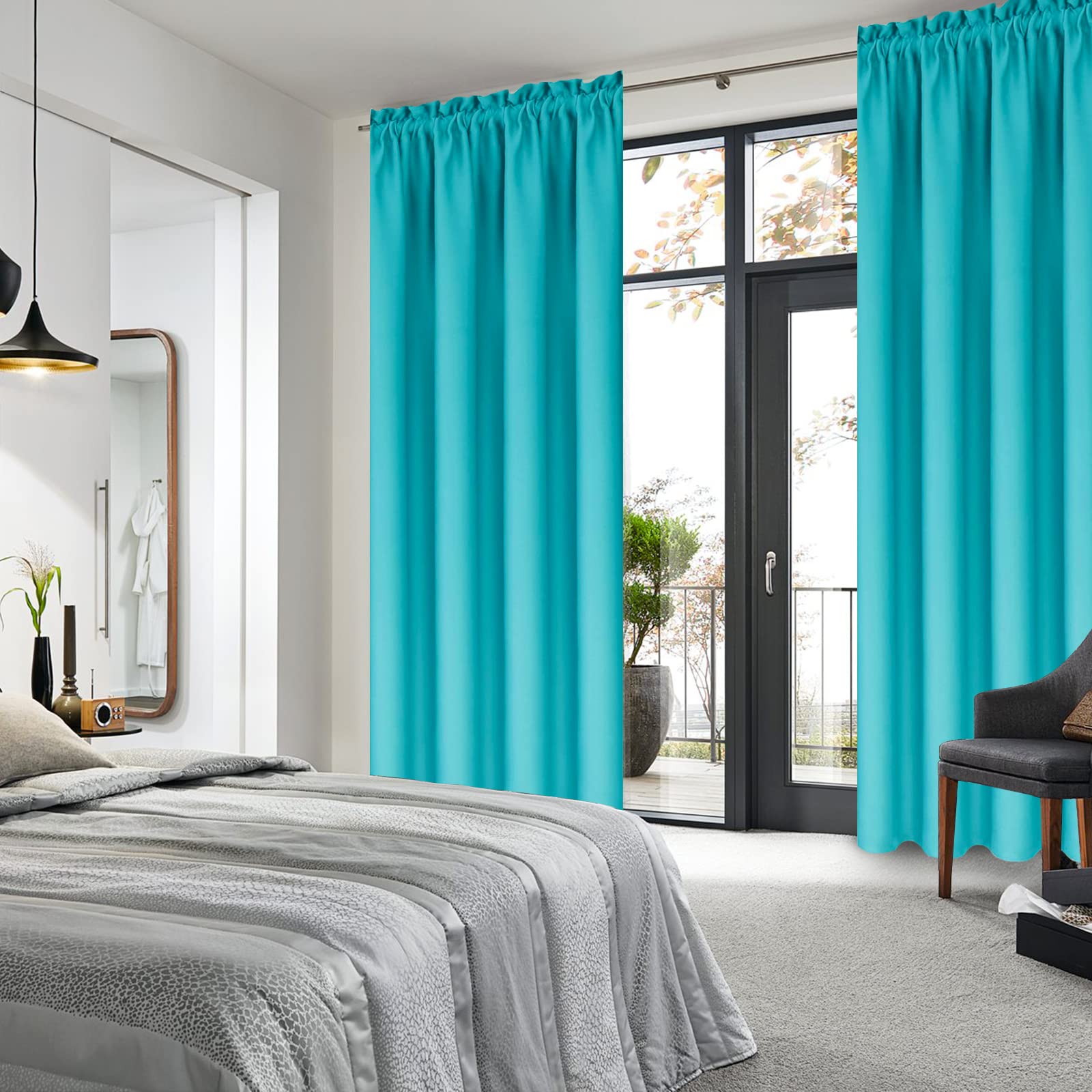 Blackout Curtains for Bedroom Living Room 38 x 84 Inch Long Turquoise (2 Count)