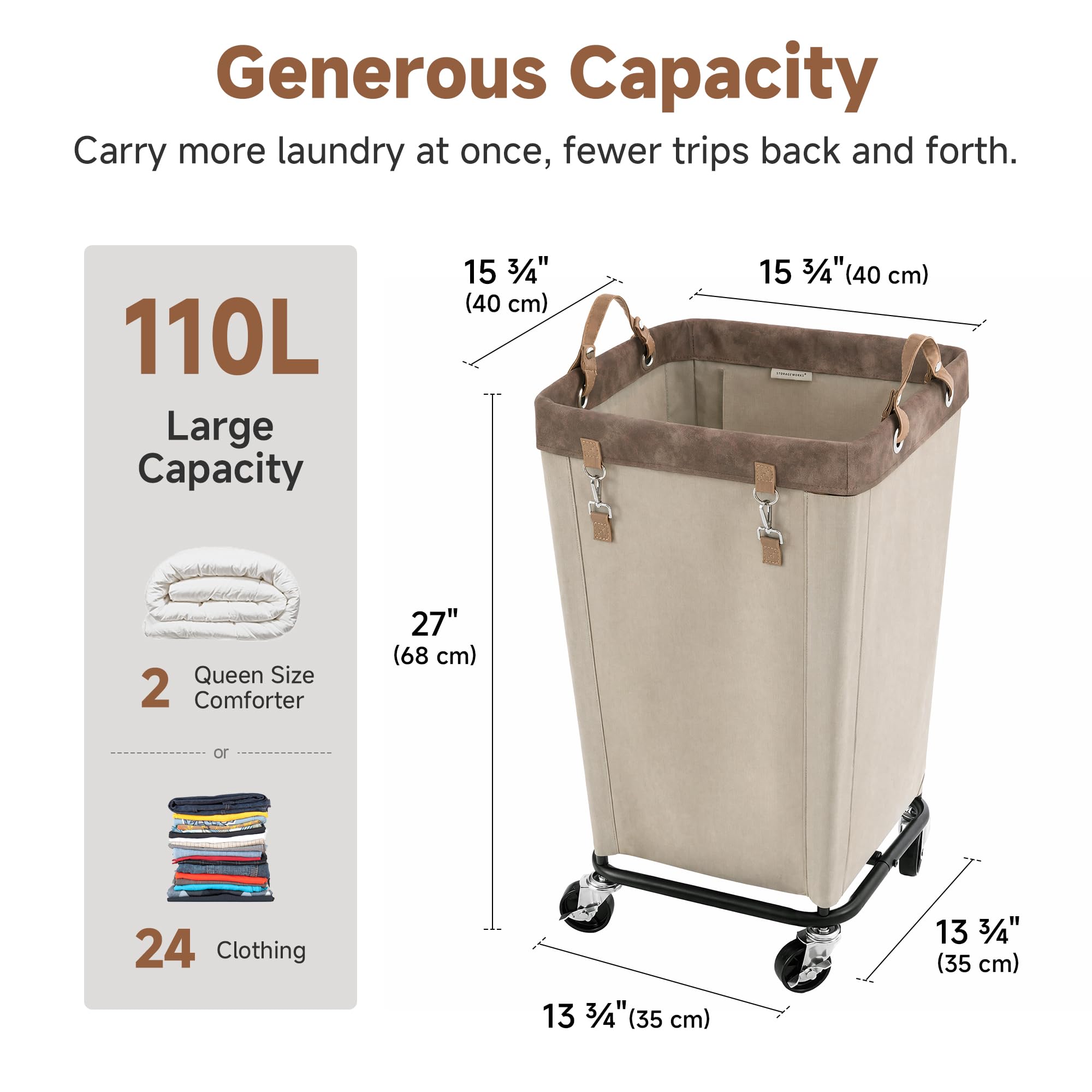 110L Laundry Basket with Wheels