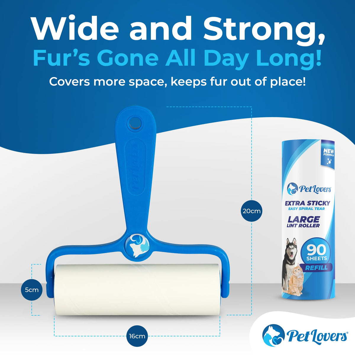 6.3" Large Lint Roller for Pet Hair Extra Sticky 270 Sheets