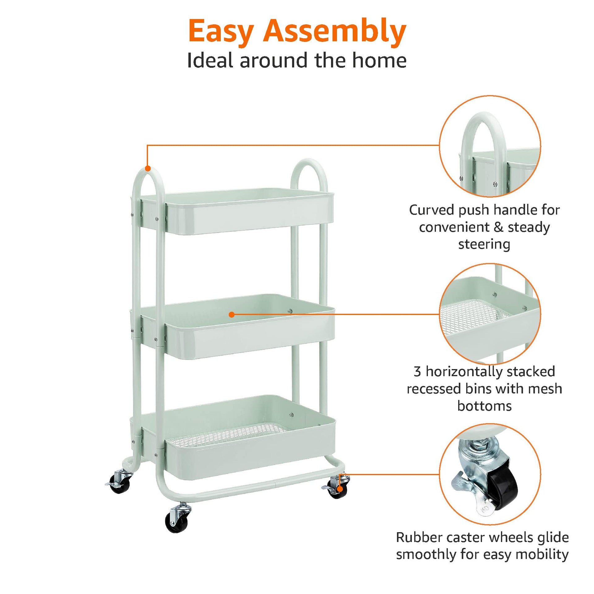 3 Tier Metal Rolling Utility Cart