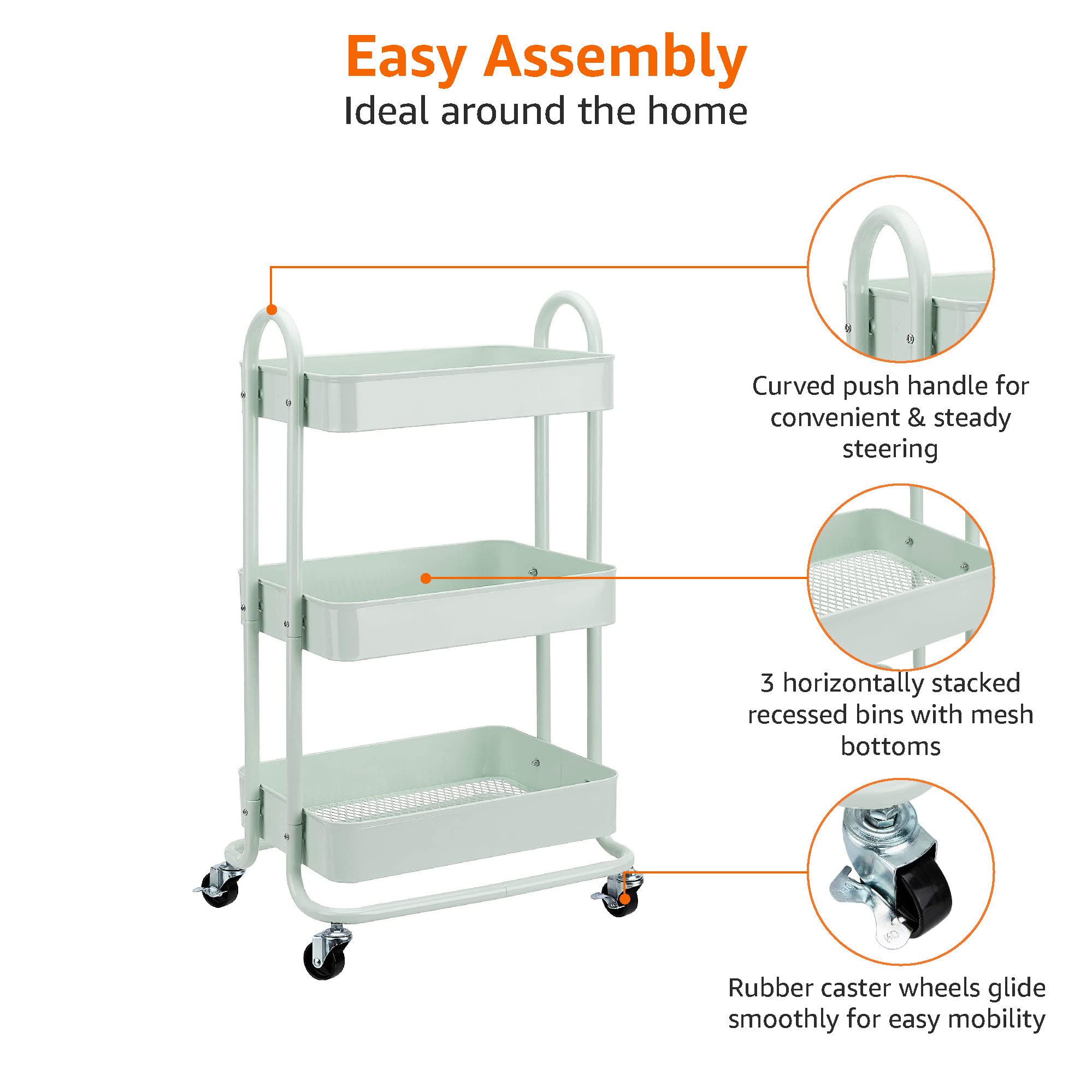 3 Tier Metal Rolling Utility Cart