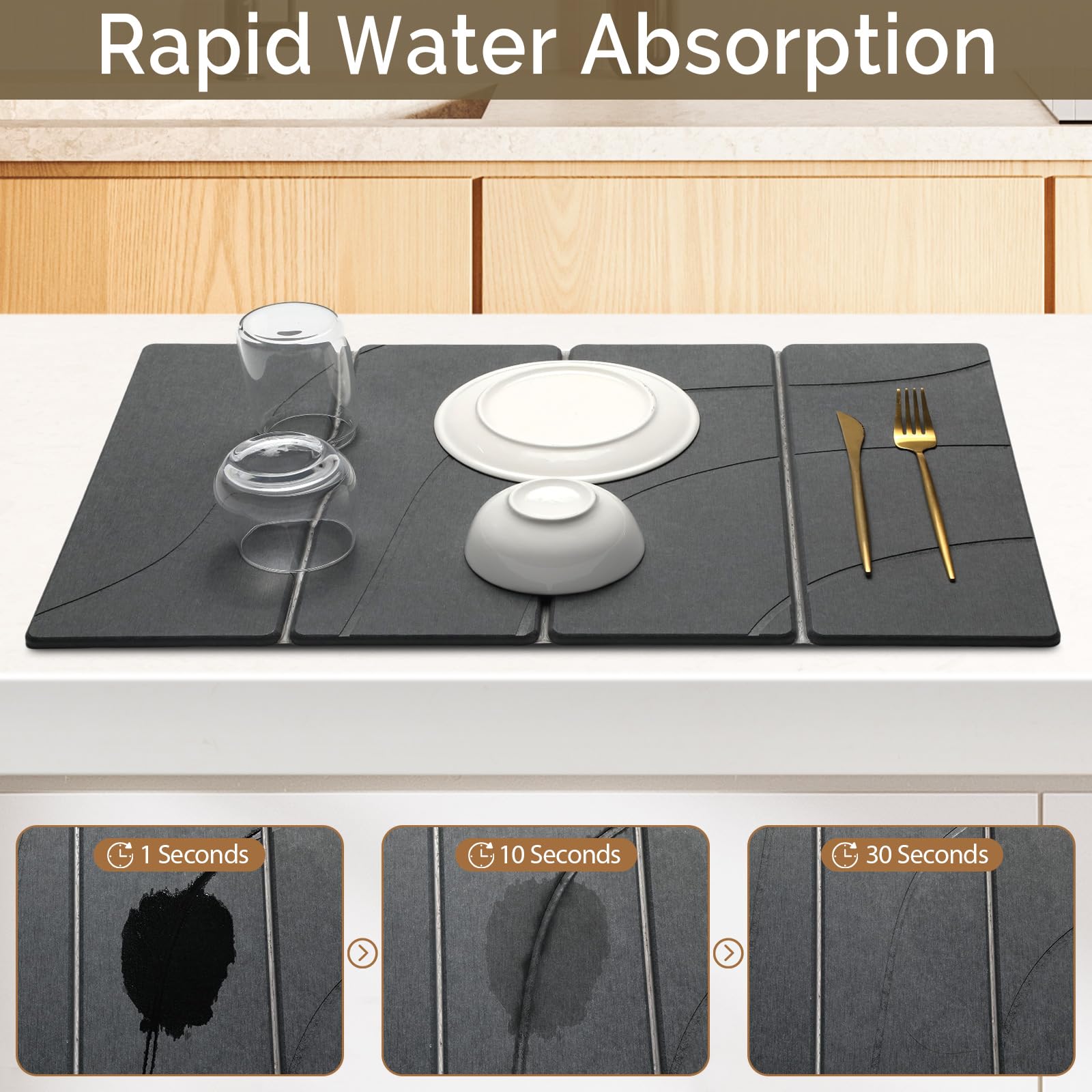 Large Stone Dish Drying Mat for Kitchen Counter (2 Count)
