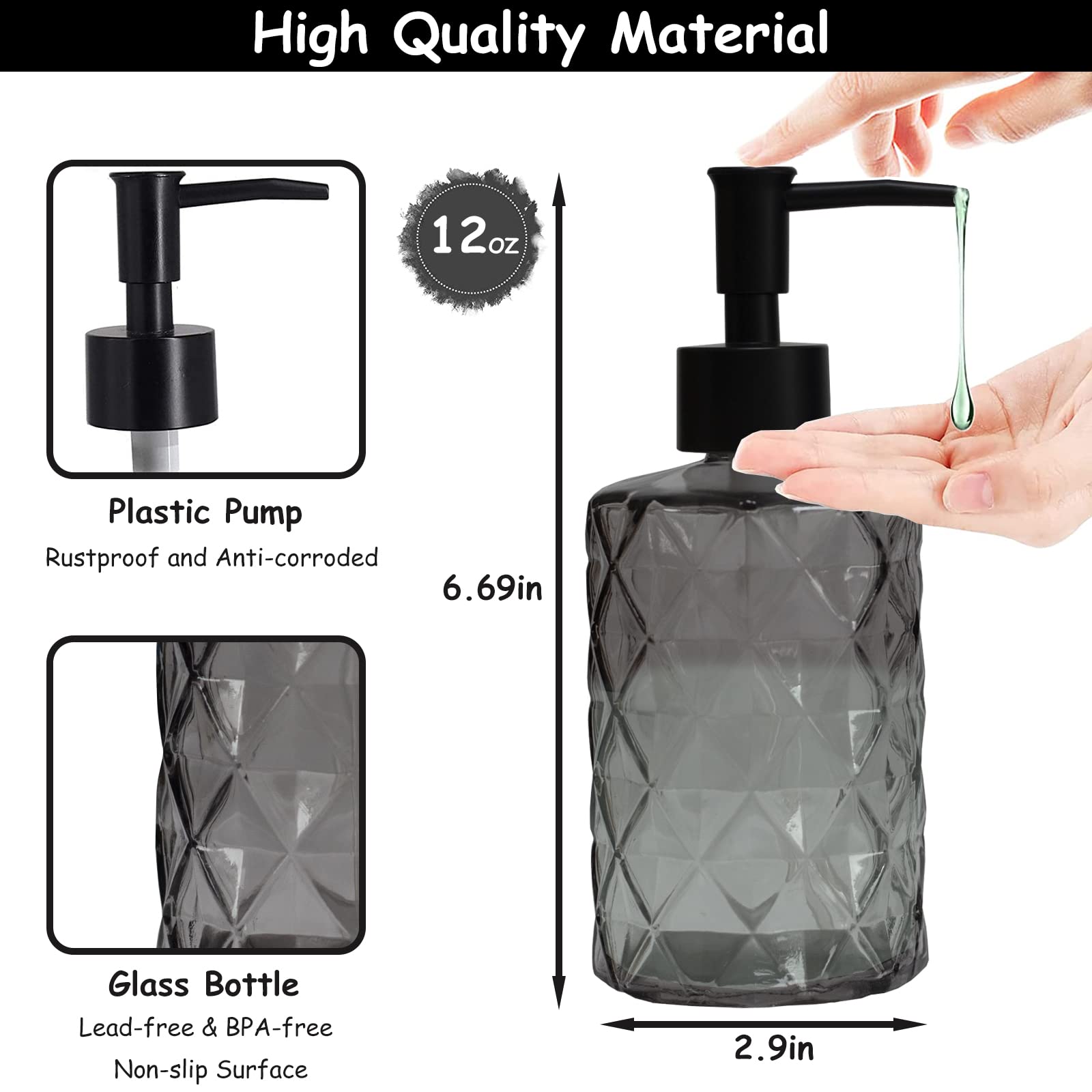Glass Soap Dispenser with Black Plastic Pump