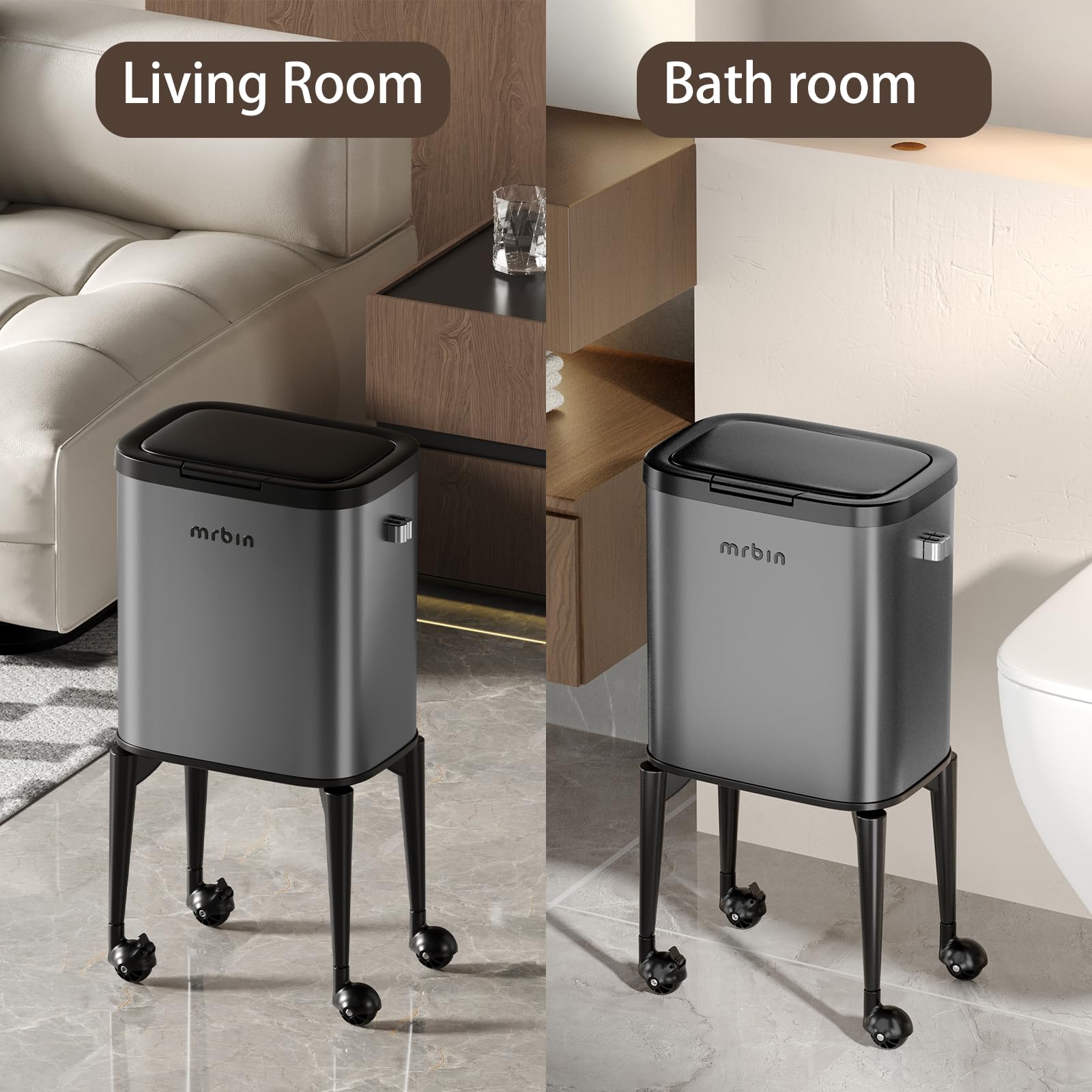 Metal Kitchen Trash Can with Wheel Legs