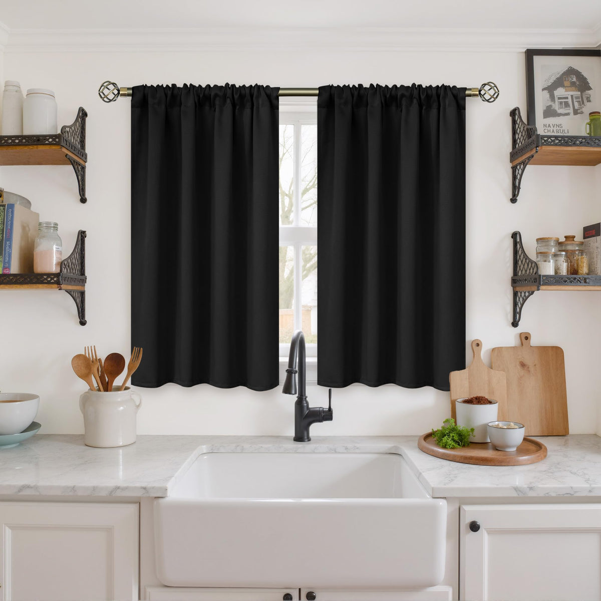 Black Blackout Curtains 40 Inches Long for Kitchen Window 2 Panels (2 Count)