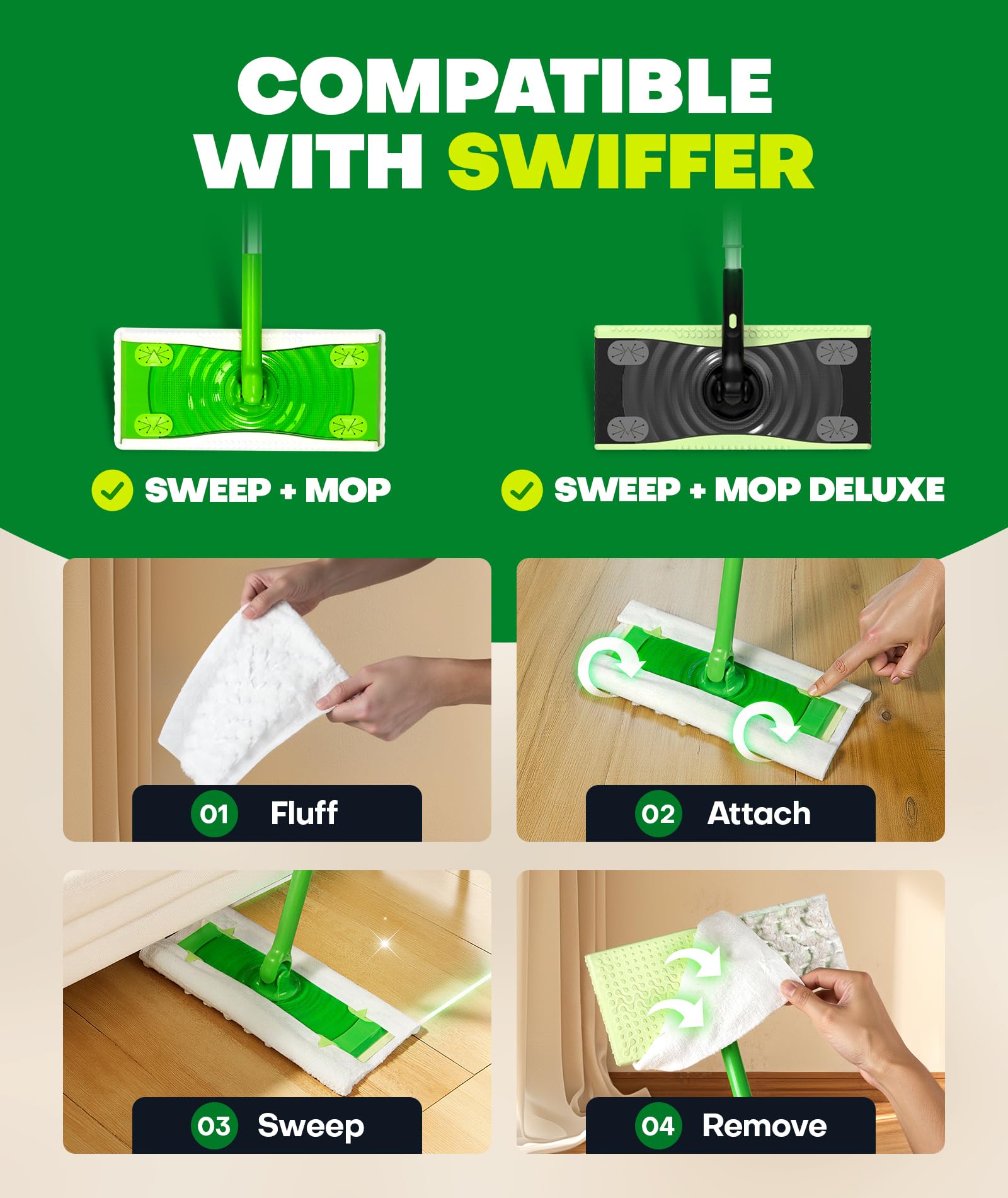 60 Count Heavy Duty Dry Sweeping Cloths Refills for Swiffer Sweeper Mop