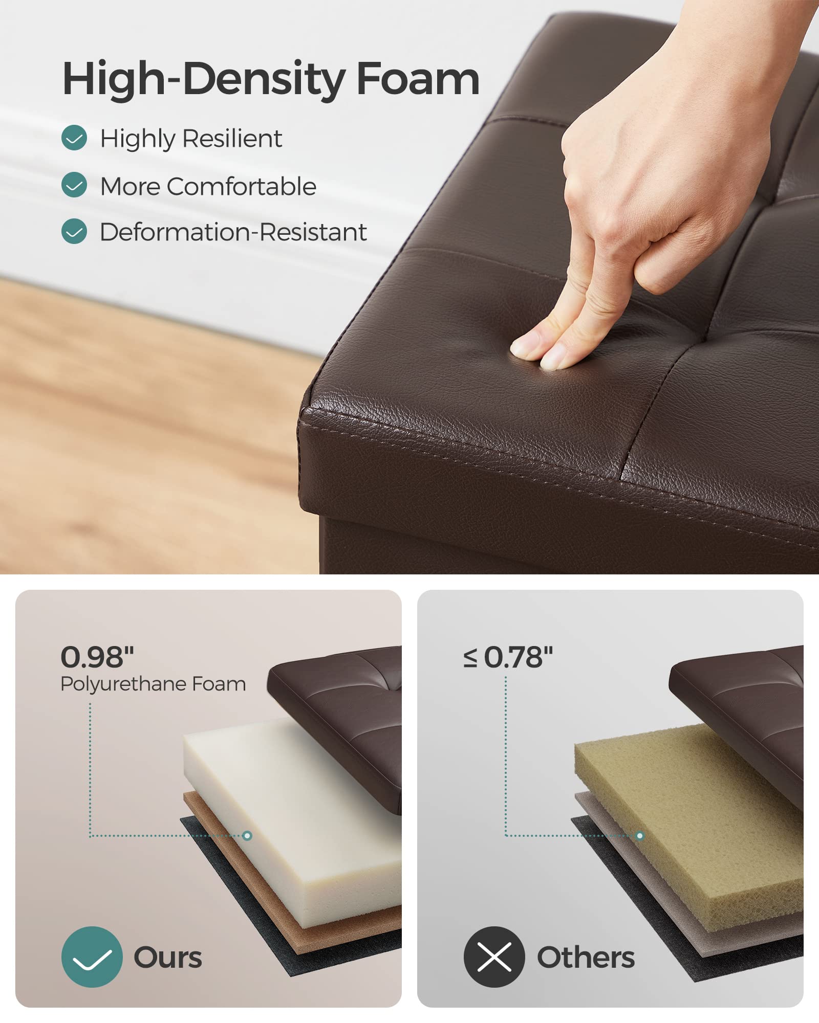 30 Inches Folding Storage Ottoman Bench with Flipping Lid