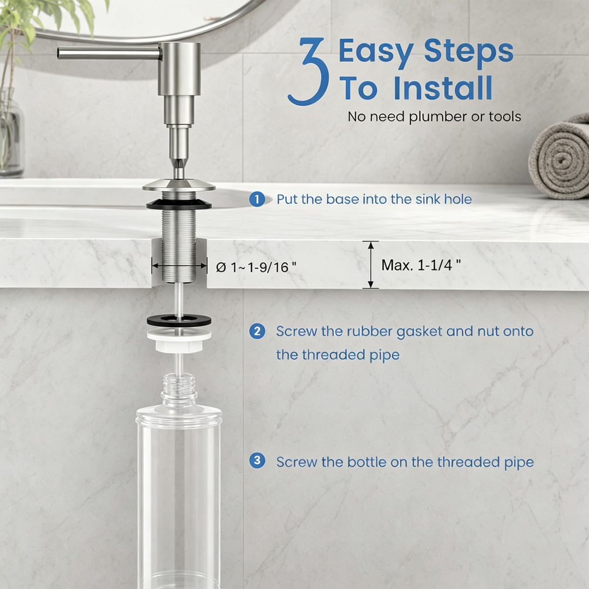 304 Stainless Steel Kitchen Sink Soap Dispenser 10 oz