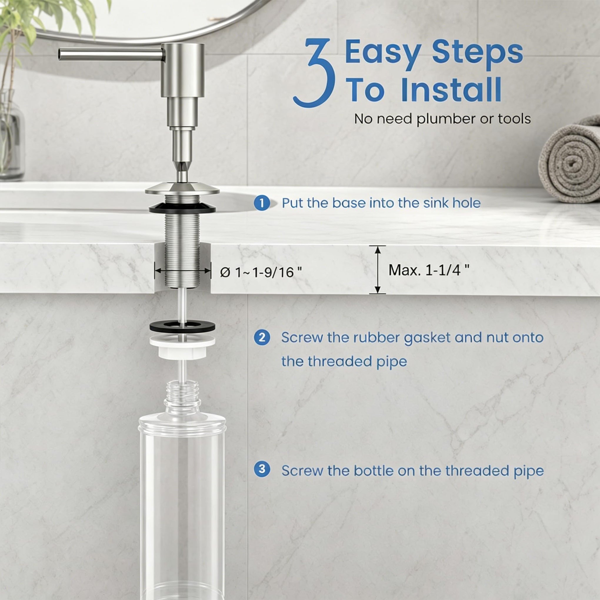 304 Stainless Steel Kitchen Sink Soap Dispenser 10 oz