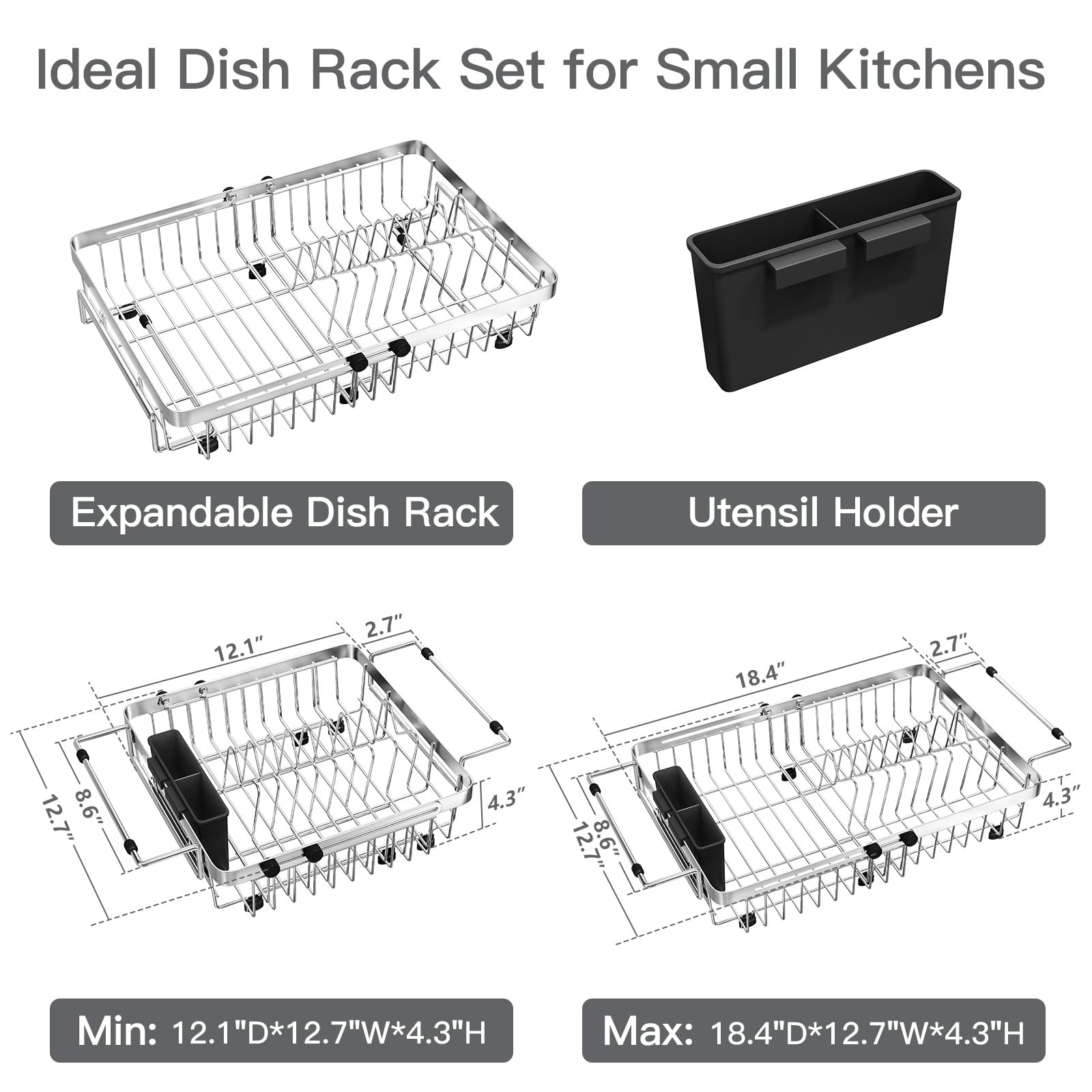 Dish Drying Rack Over The Sink with Utensil Holder