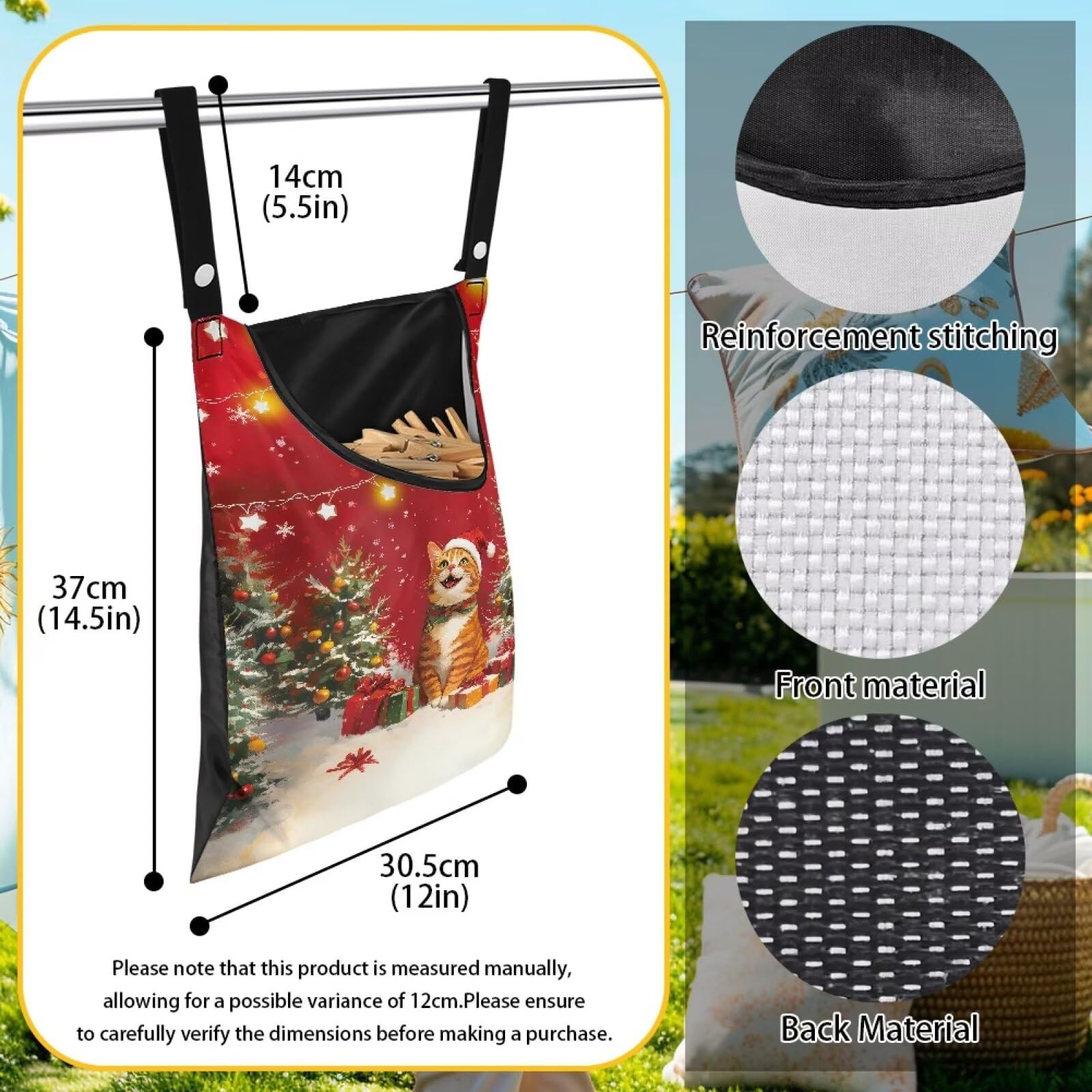 2025 Christmas Cat Waterproof Clothespin Bag with Hanging Rope