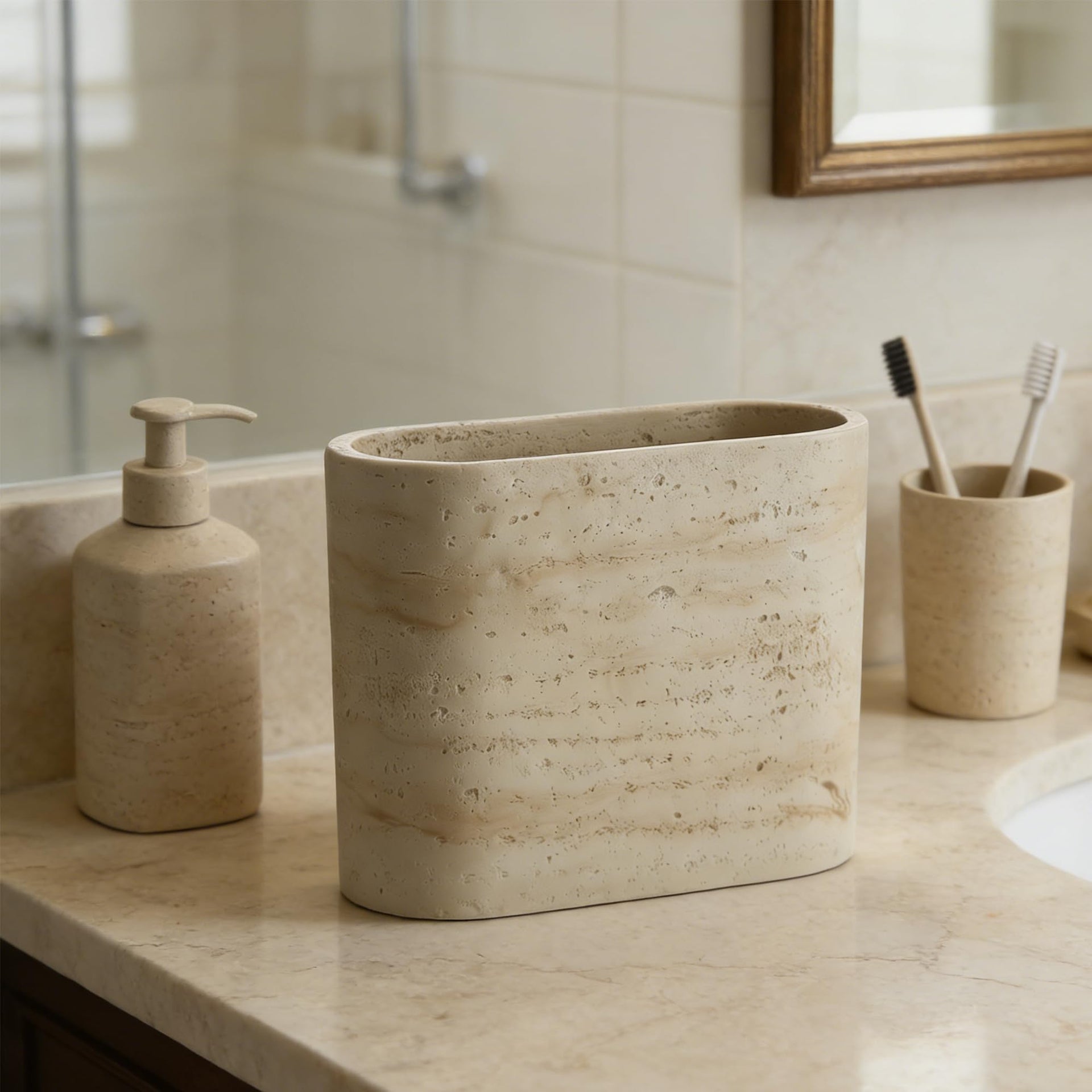 Natural Travertine Textures Mini Trash Can
