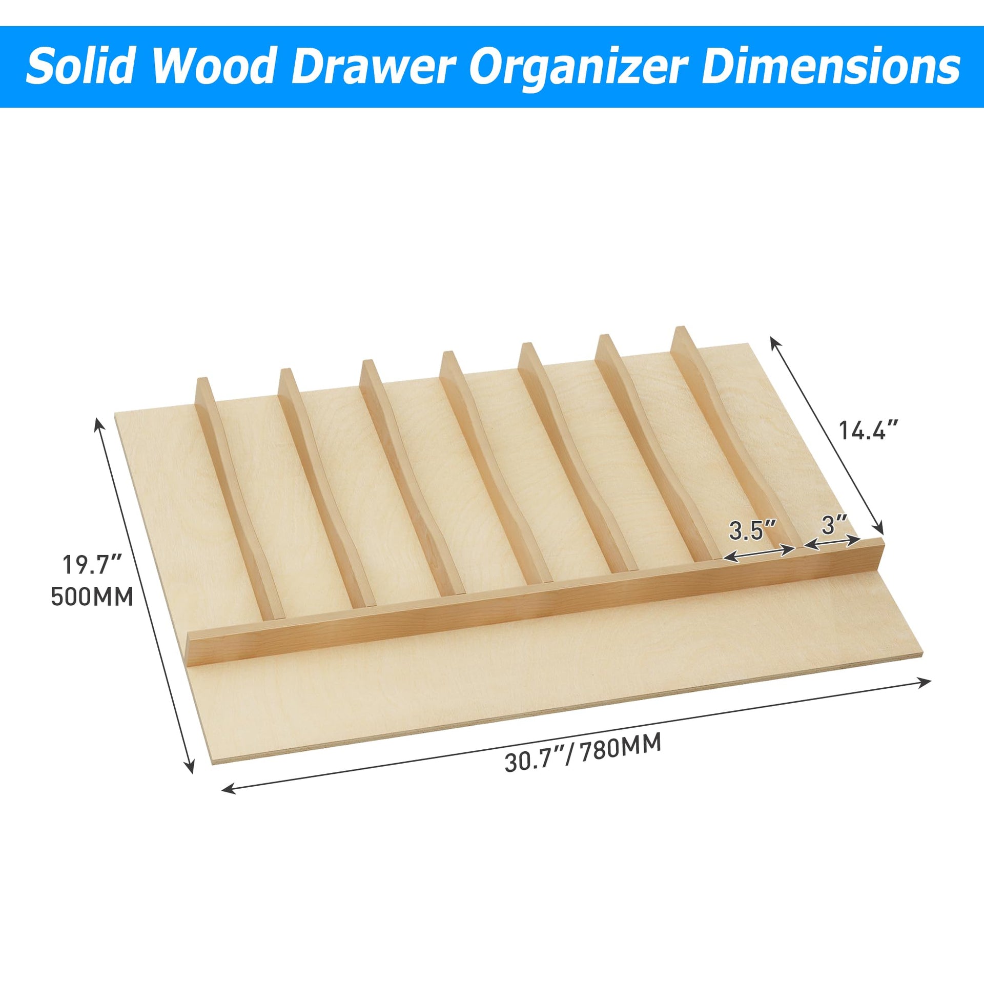 Solid Birch Wood Silverware Drawer Organizer