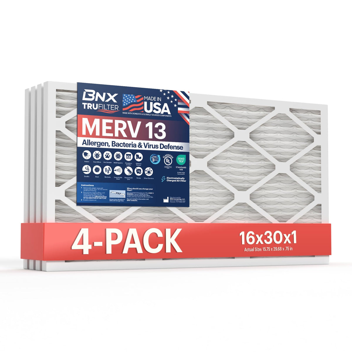 TruFilter 16x30x1 Air Filter MERV 13 (4 Count)