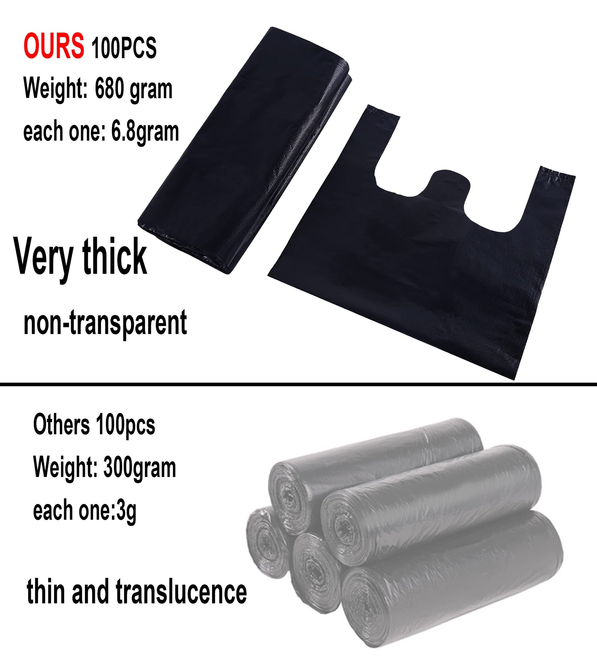 100 pcs Black Trash Bags with Handles (100 Count)