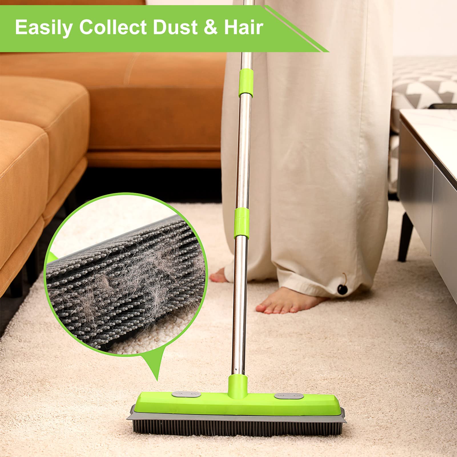 Rubber Broom with Squeegee for Carpet Pet Hair Remover