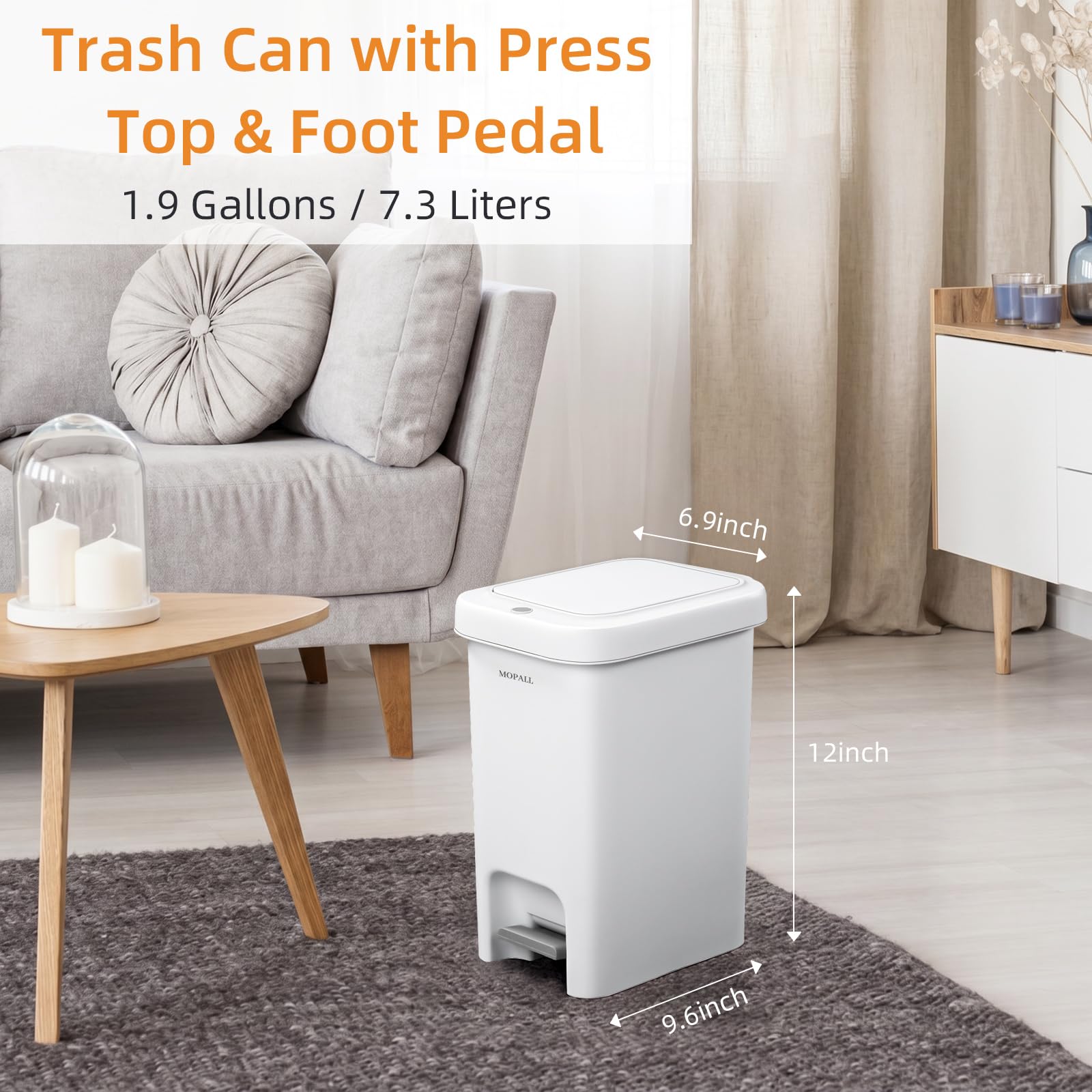 1.9 Gallon Small Bathroom Trash Can with Lid