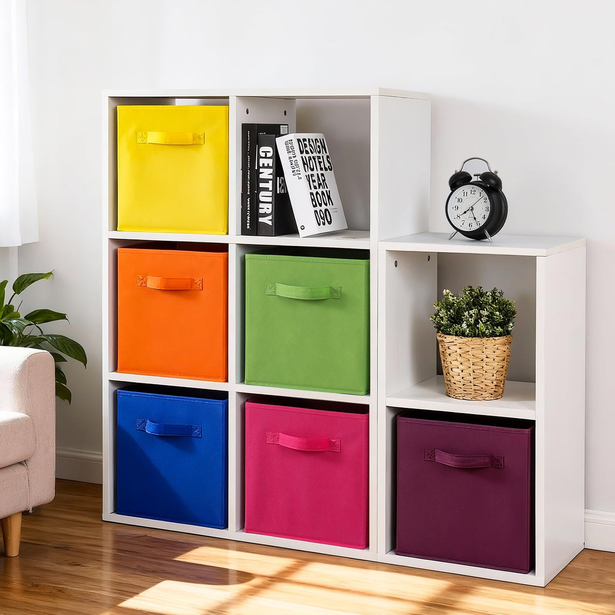 Fabric Storage Bins 6 Pack Fun Colored Durable Storage Cubes with Fabric Handles Foldable Cube Baskets for Home (6 Count)