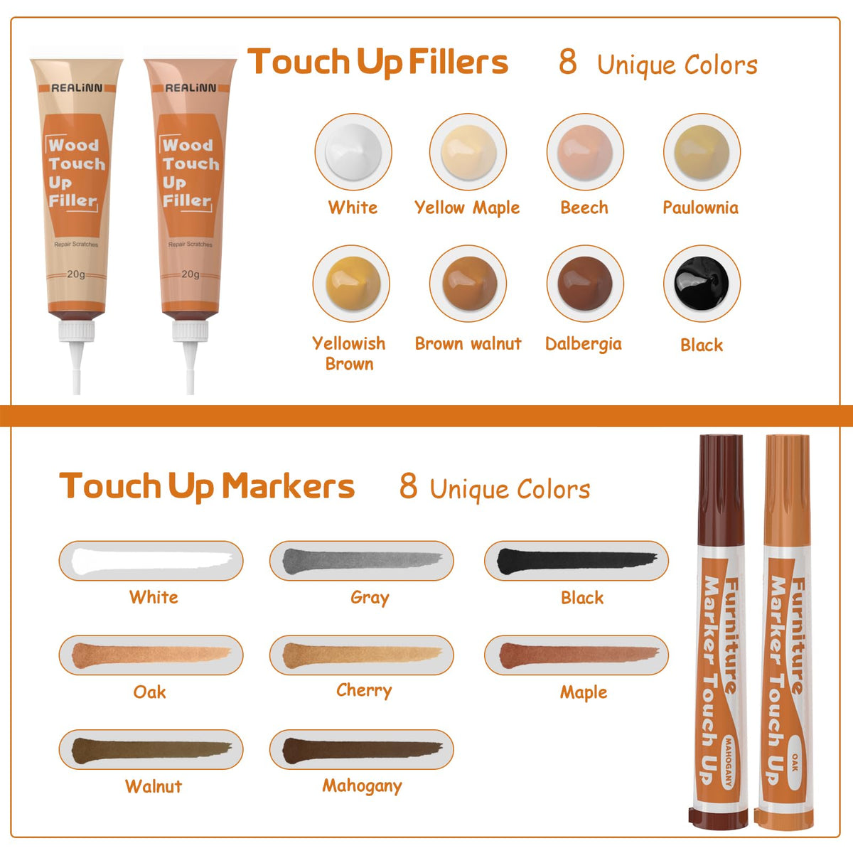 Wood Furniture Repair Kit 8 Light Colors