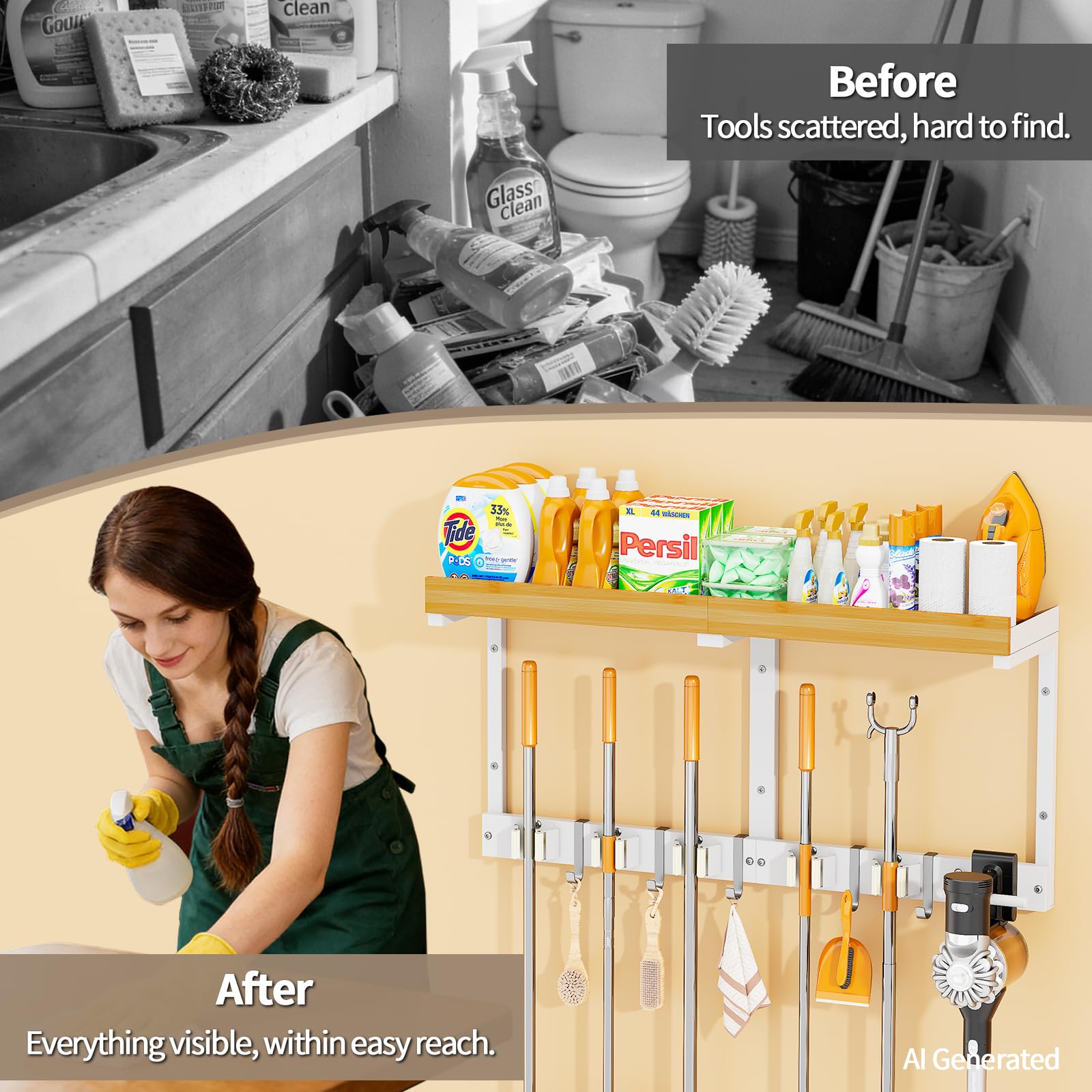 Broom and Mop Organizer Wall Hanging