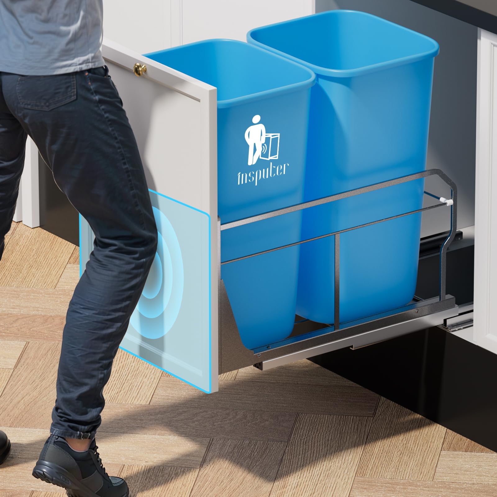 Dual Pull Out Trash Can Under Cabinet with Push to Open Slide Grey
