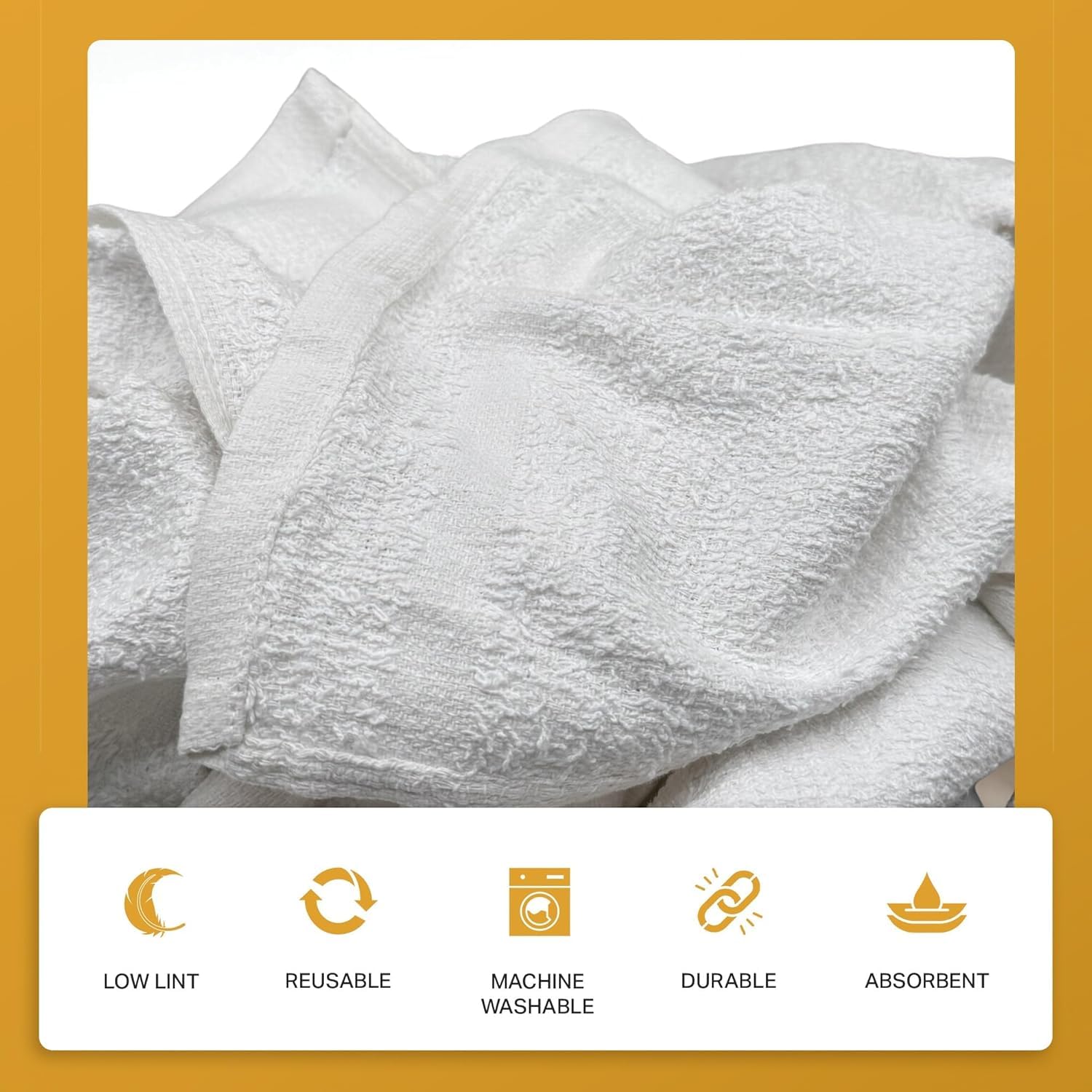Angel-in-Armor White Terry Cloth Rags (16” x 19”) – 50lb Bulk Box of 100% Cotton Cleaning Rags – Reclaimed Towels for Plumbers, Shop Use, Janitorial, and Commercial Cleaning (800 Ounce)