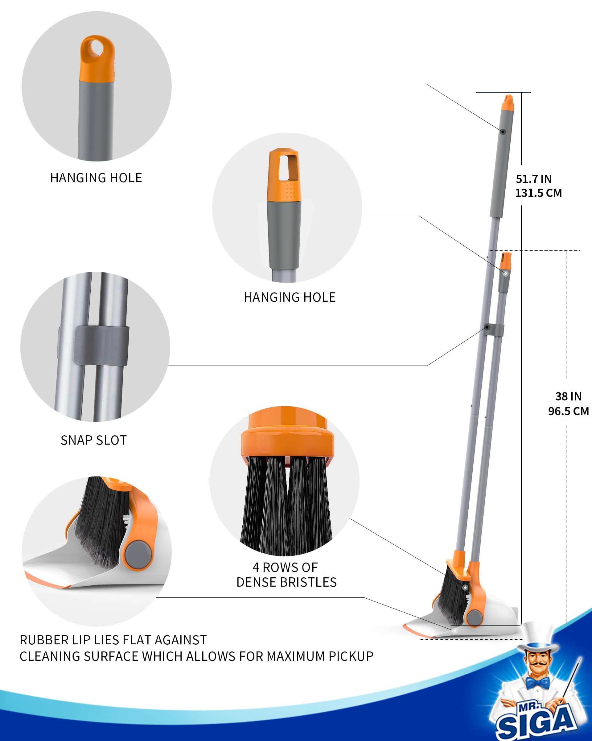 Broom and Dustpan Set with Adjustable Long Handle