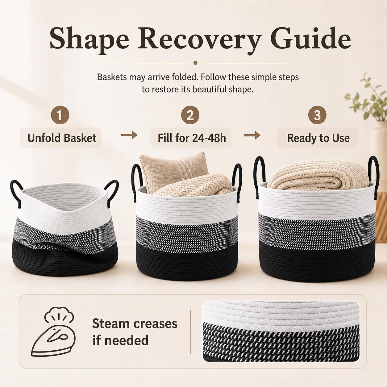 115L Extra Large Machine Washable Cotton Rope Blanket Basket