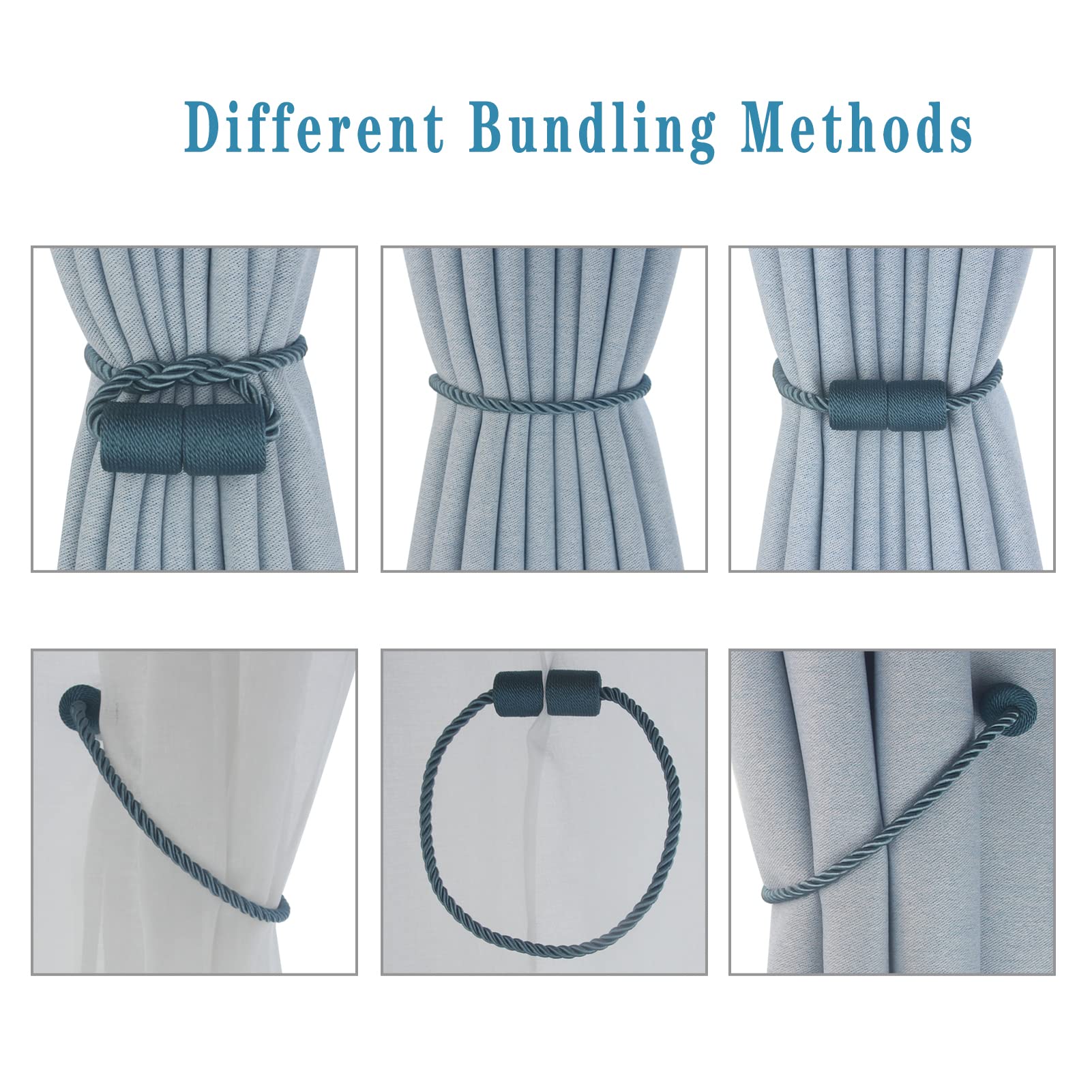 Magnetic Curtain Tiebacks Decorative Holdbacks Rope Tie Back Drapes Hangtty (6 Count)
