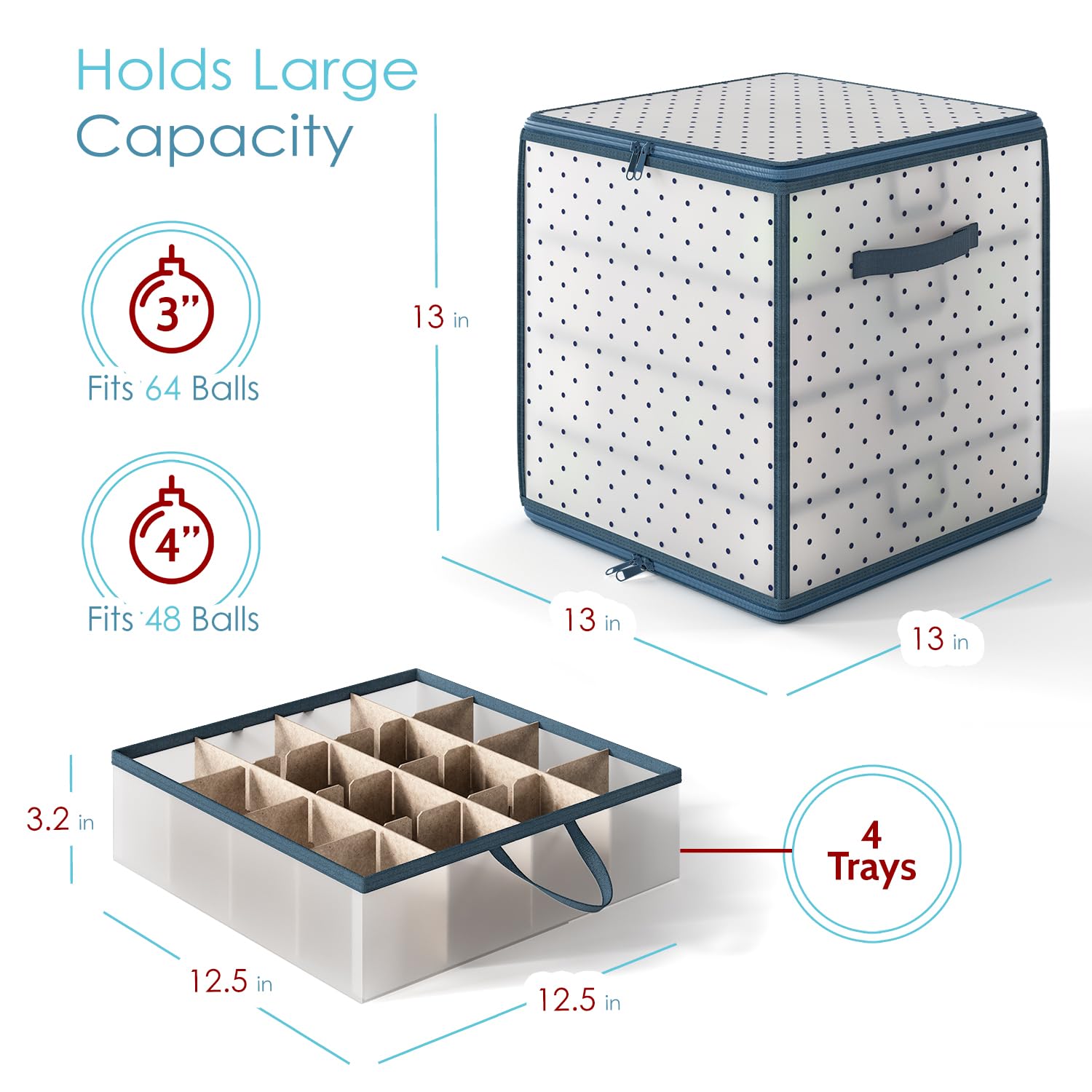 Christmas Ornament Storage Box With 4 Inner Tray Dividers