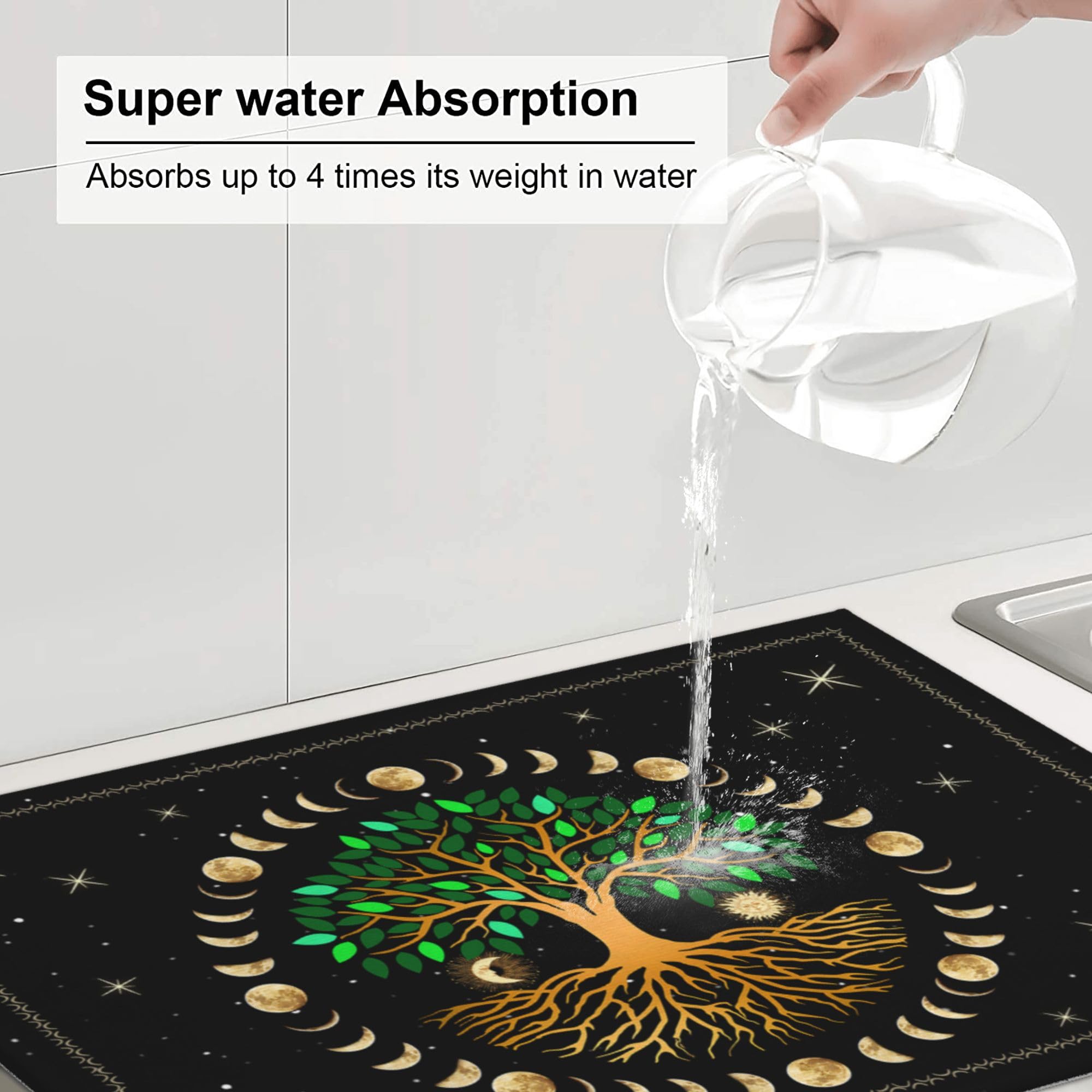 Black Microfiber Dish Drying Mat for Kitchen Counter 18"x24"
