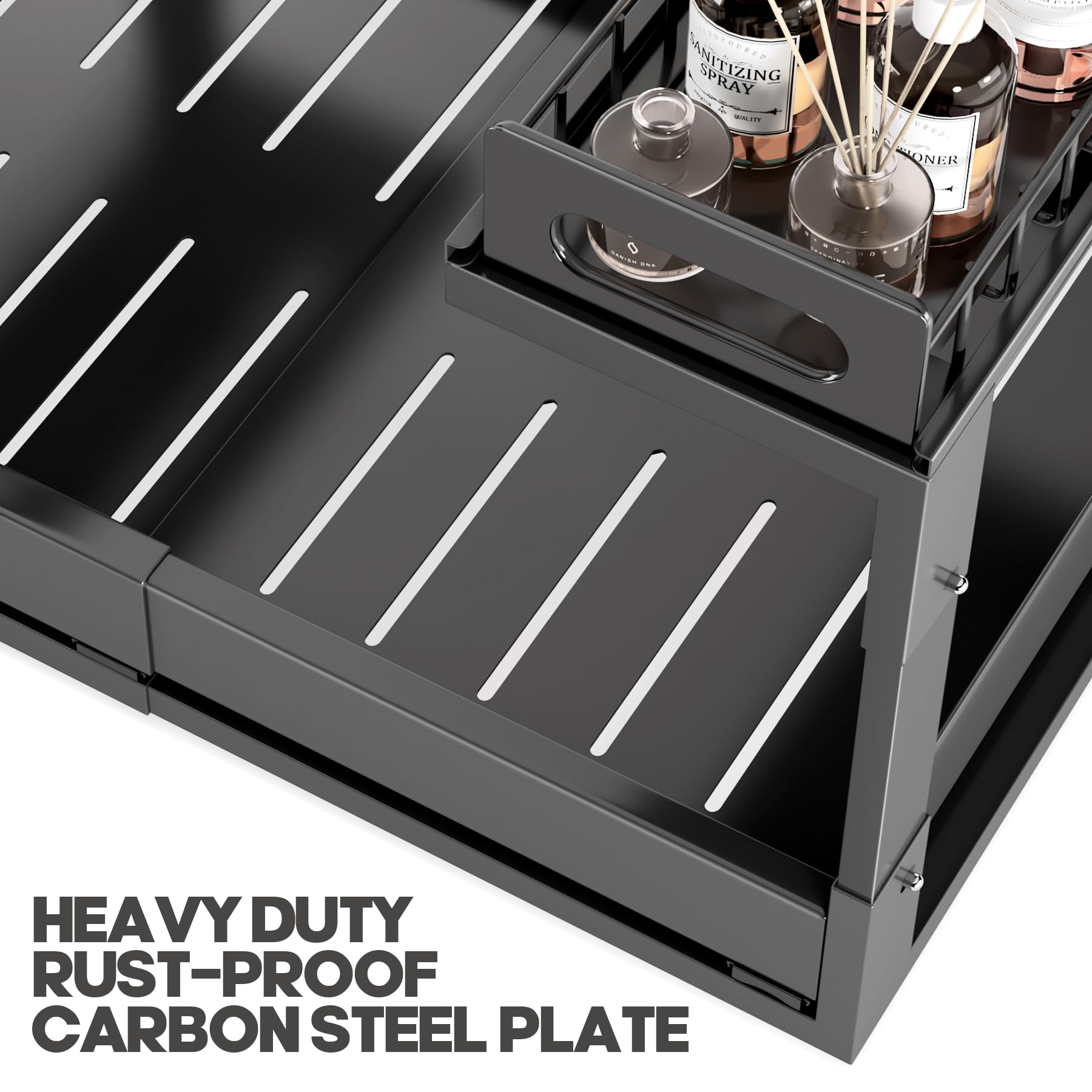 1 Pack-19"-32"W Expandable Under Sink Organizer With Upgrade Ball-Bearing Slide,2-Tier Pull Out Under Cabinet Organizer Height Adjustable,Not Suitable For Cabinets With Partitions In The Middle