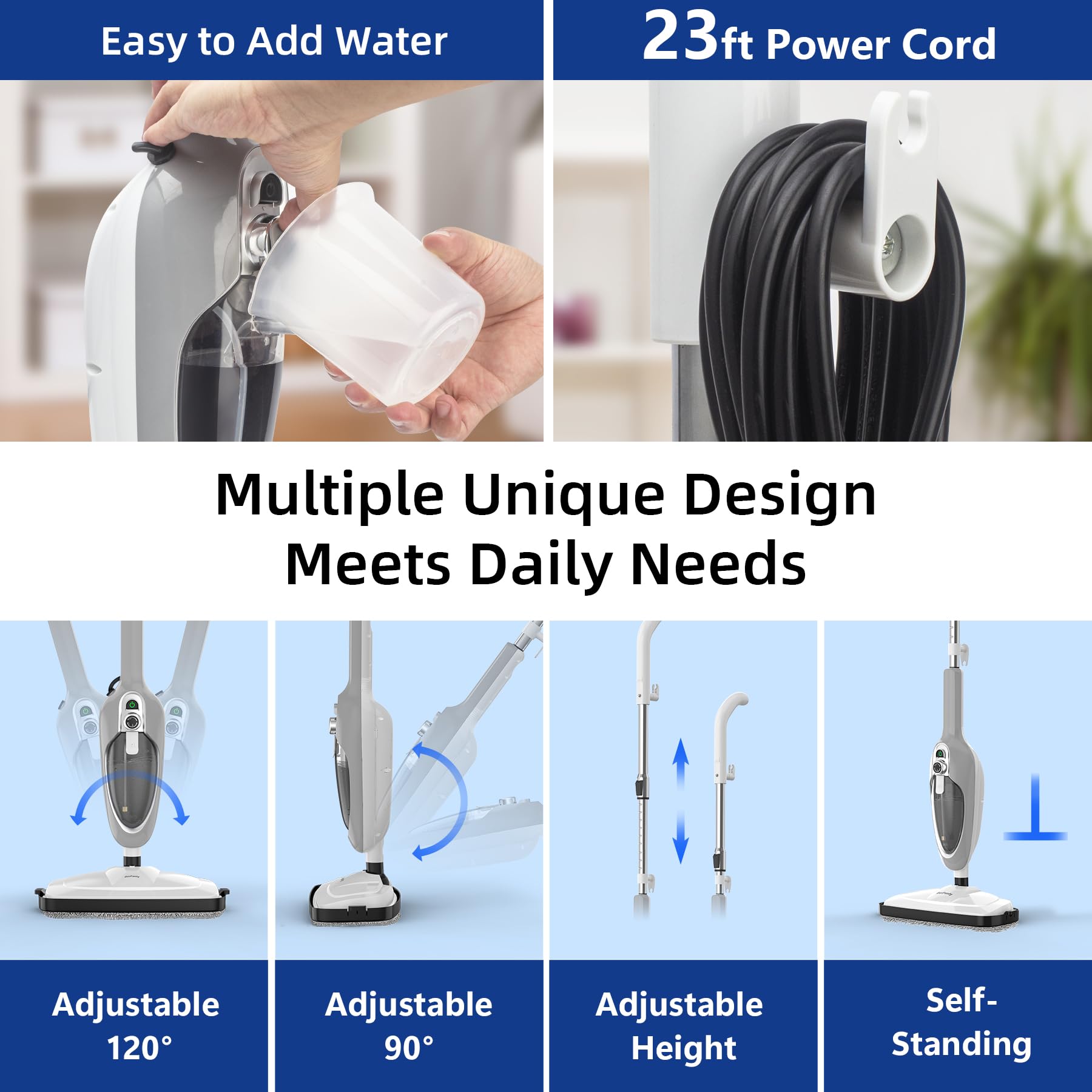 Steam Mop - 10-in-1 MultiPurpose Handheld Steam Cleaner Detachable Floor Steamer for Hardwood/Tile/Laminate Floors Carpet with 11 Accessories for Whole Home Use