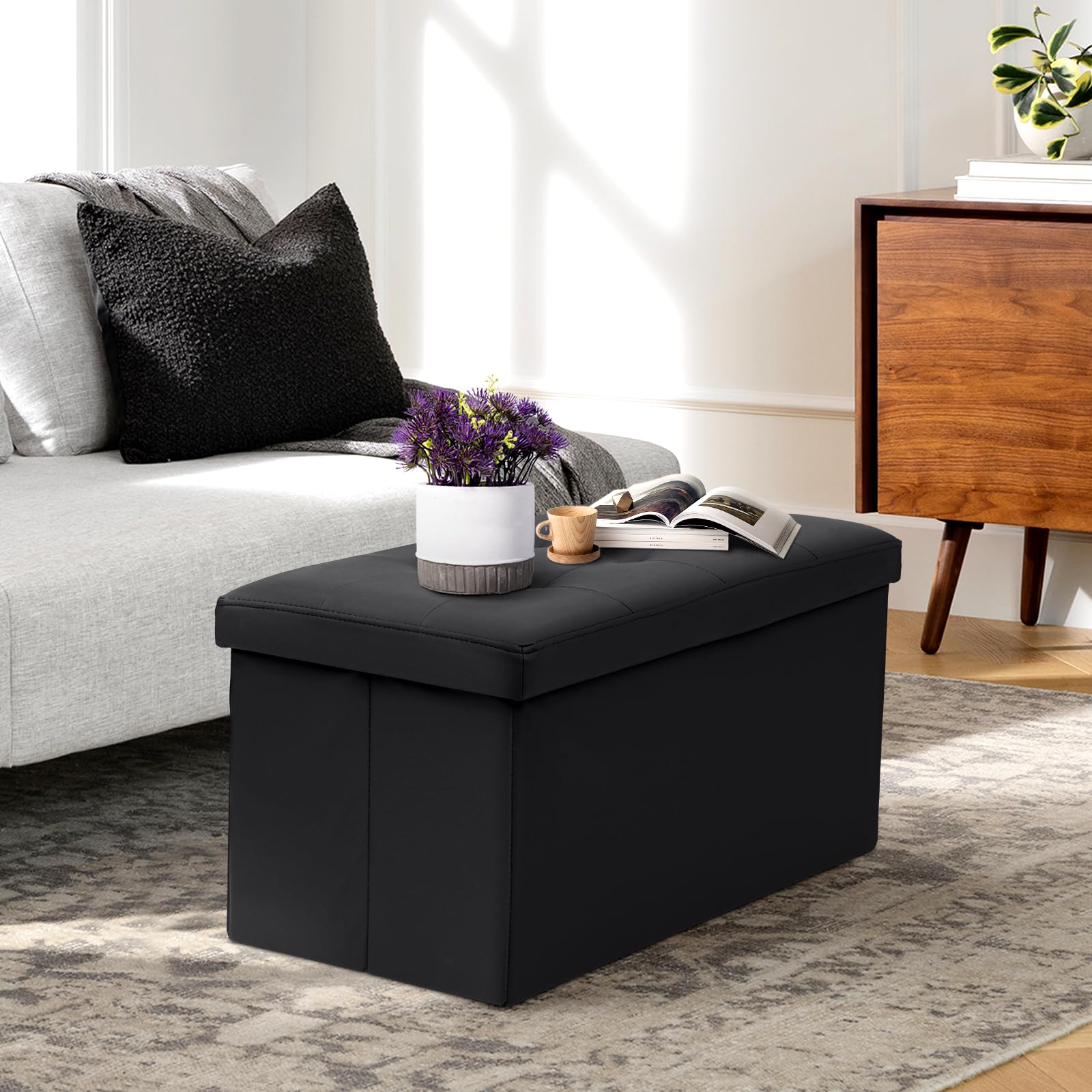 30" Storage Ottoman Bench Folding Bench with 90L Hidden Storage