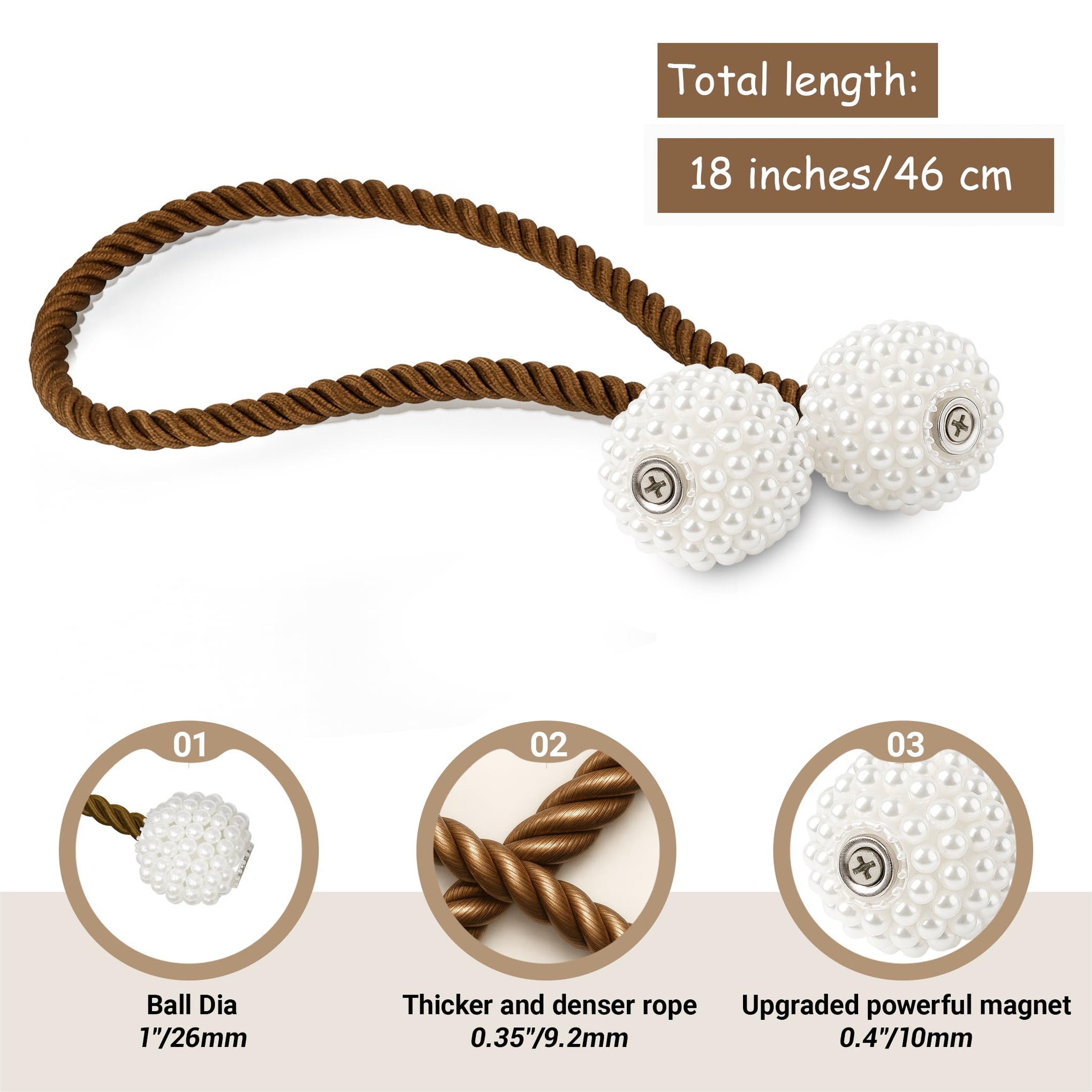 Magnetic Curtain Tiebacks Dark Brown 2pcs (2 Count)