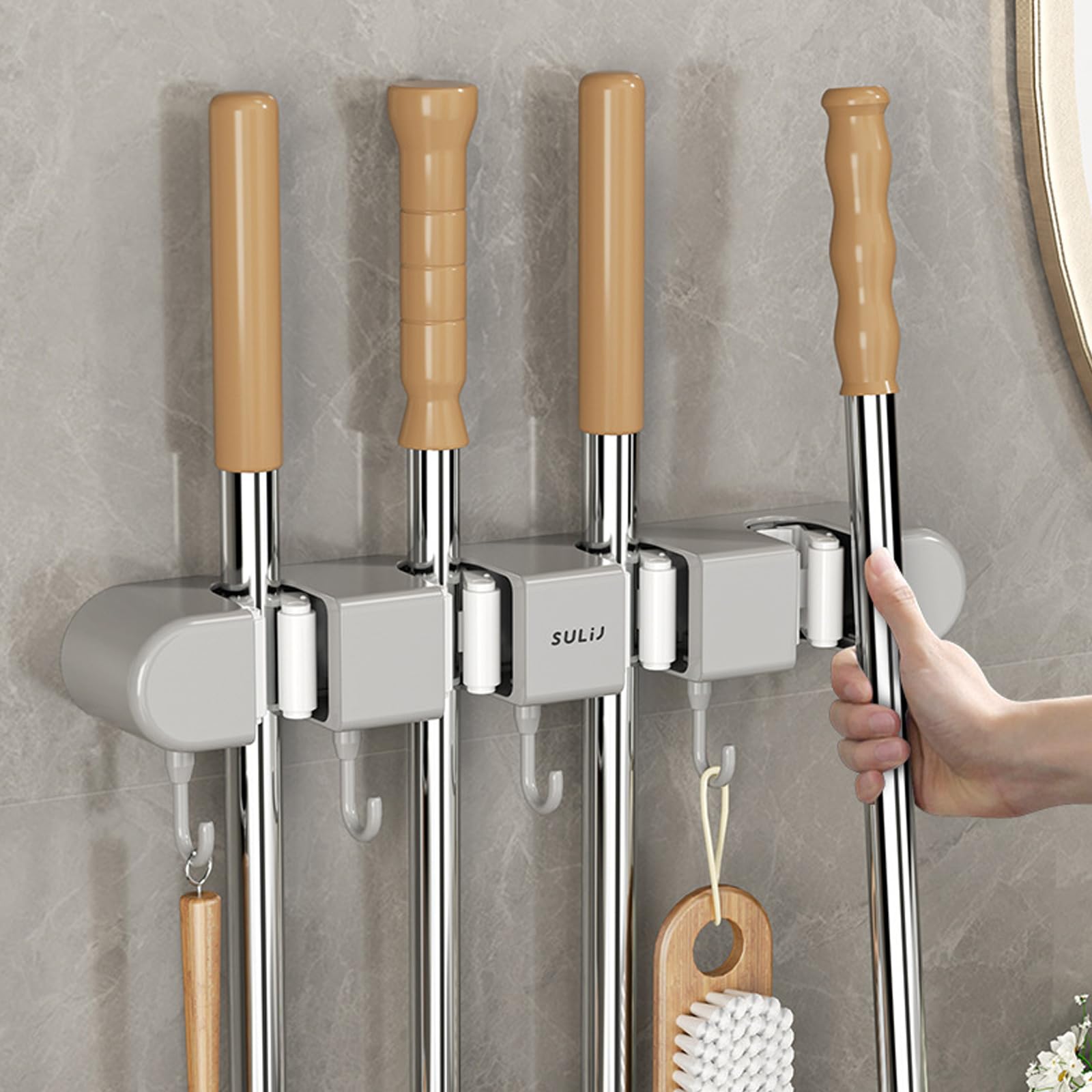 Wall Mount Broom Grippers Mop And Holder Adhesive No Drilling And Dustpan Hanger For Home Garden And Holder Racks Anti
