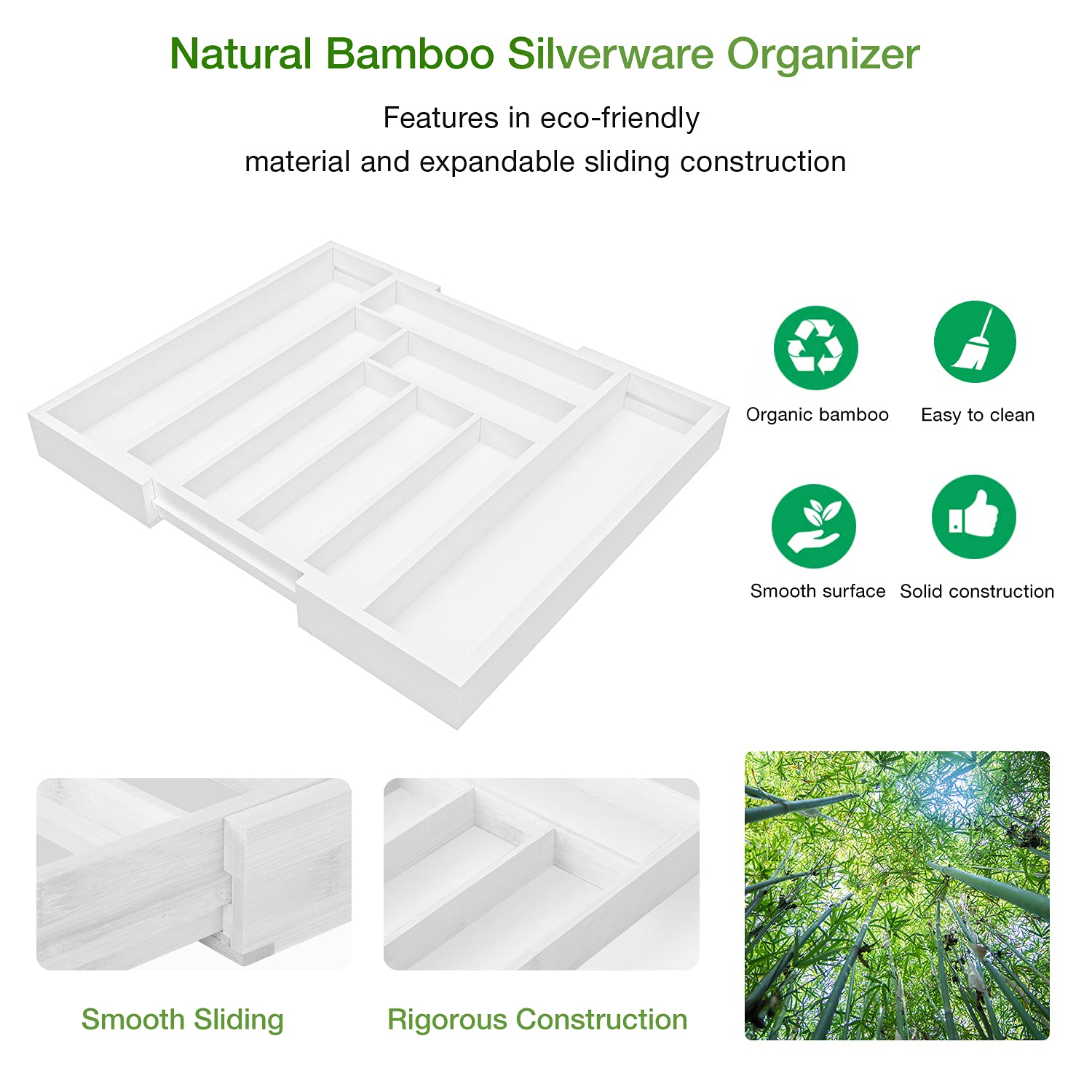 Bamboo Expandable Drawer Organizer for Utensils Holder