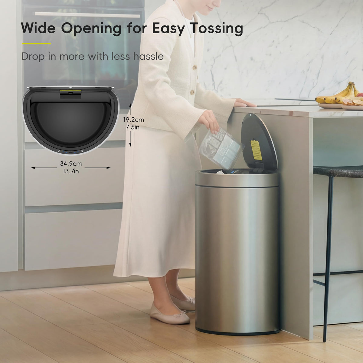 Mirage Semi Round Motion Sensor Trash Can or Recycling Bin